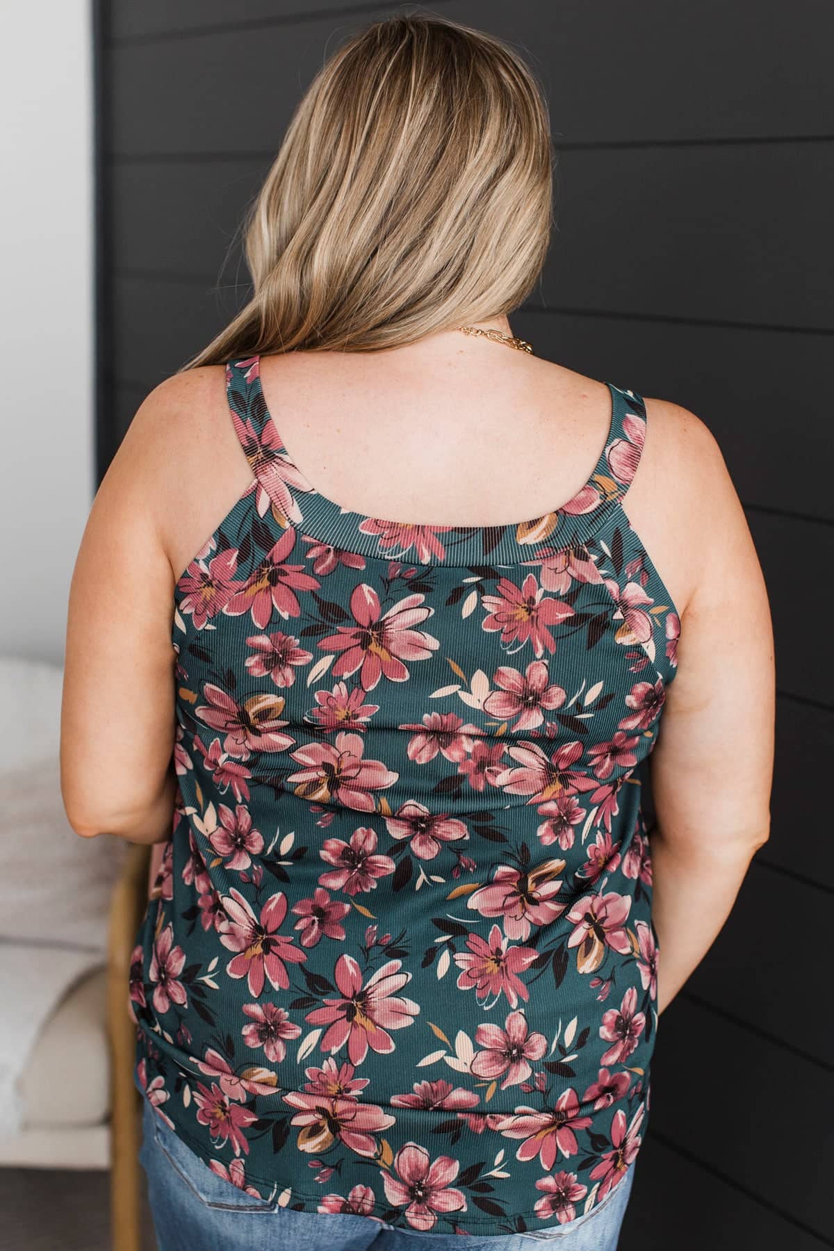Expressive Smiles V-Neck Floral Tank Top- Teal & Mauve Pink - Image 5