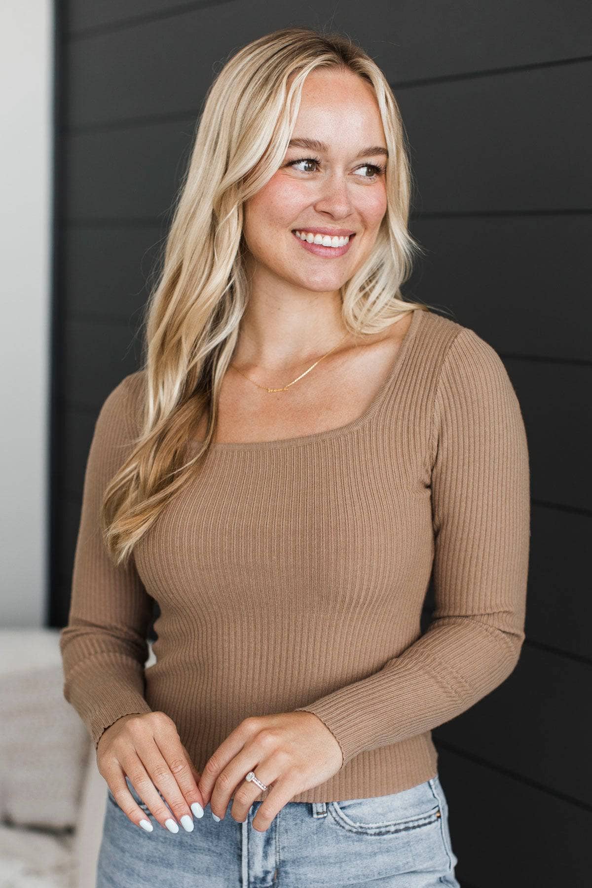 Exquisite As Always Long Sleeve Knit Top- Mocha - Image 2
