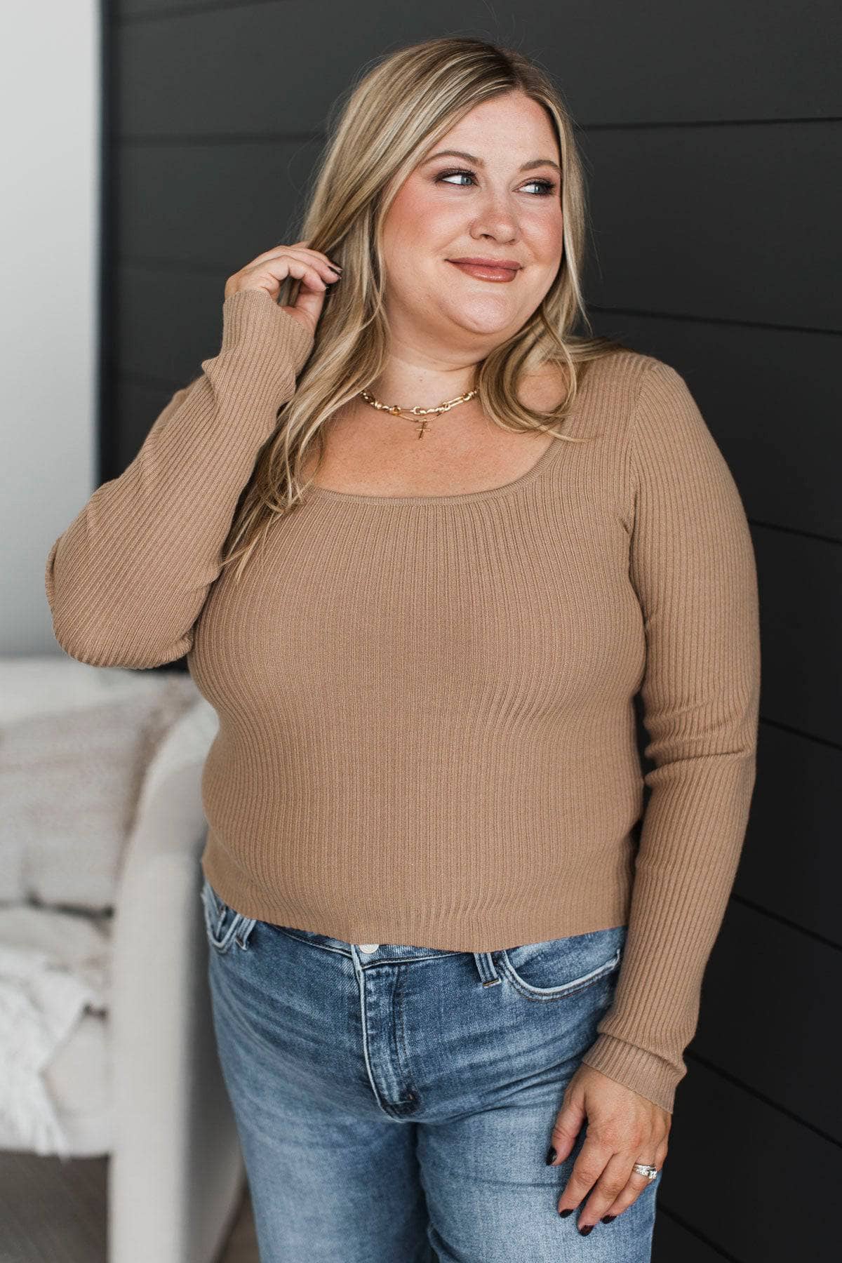 Exquisite As Always Long Sleeve Knit Top- Mocha - Image 3