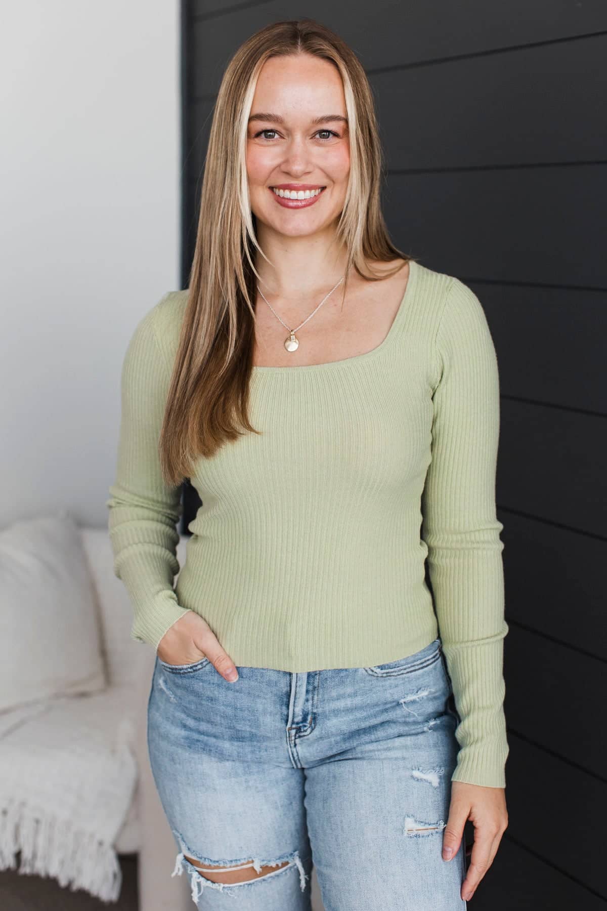 Exquisite As Always Long Sleeve Knit Top- Tea Green - Image 4
