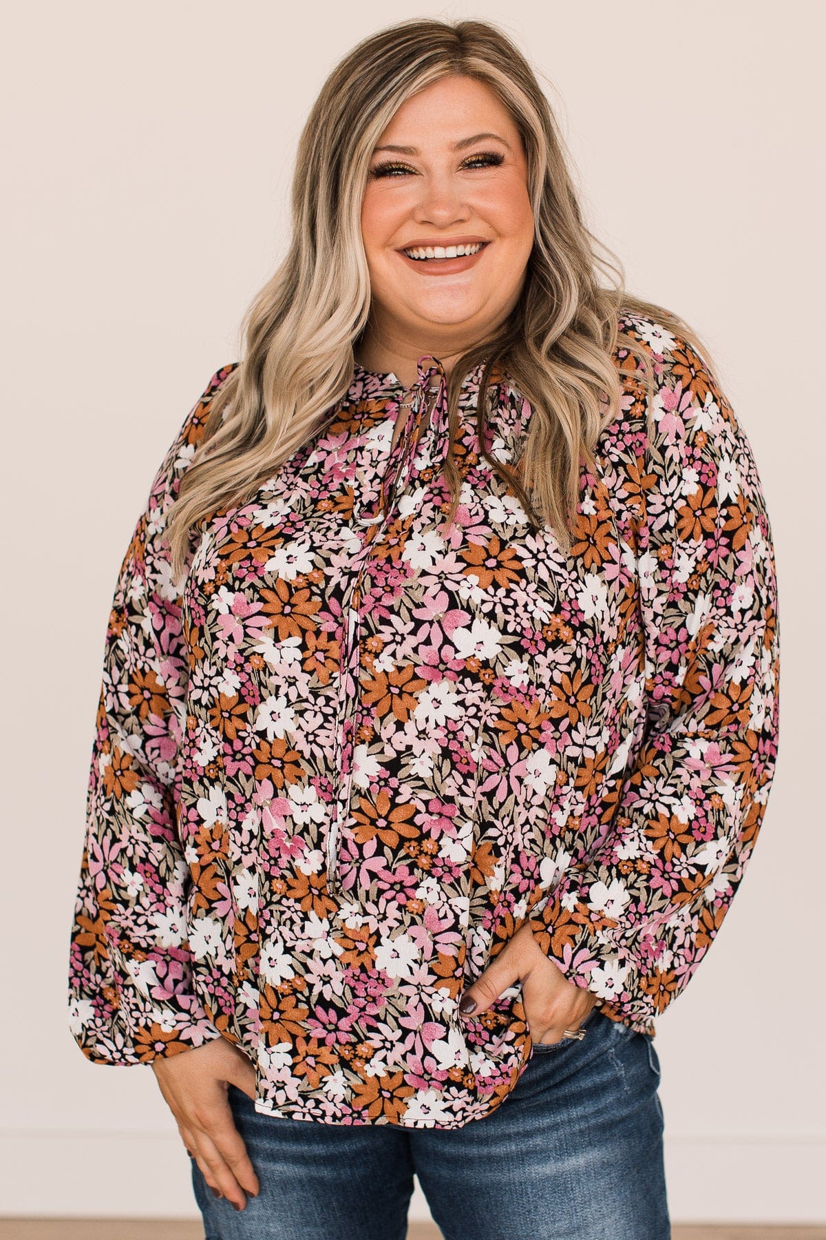 Extraordinary Beauty Floral Blouse- Black, Pink, & Rust - Image 2