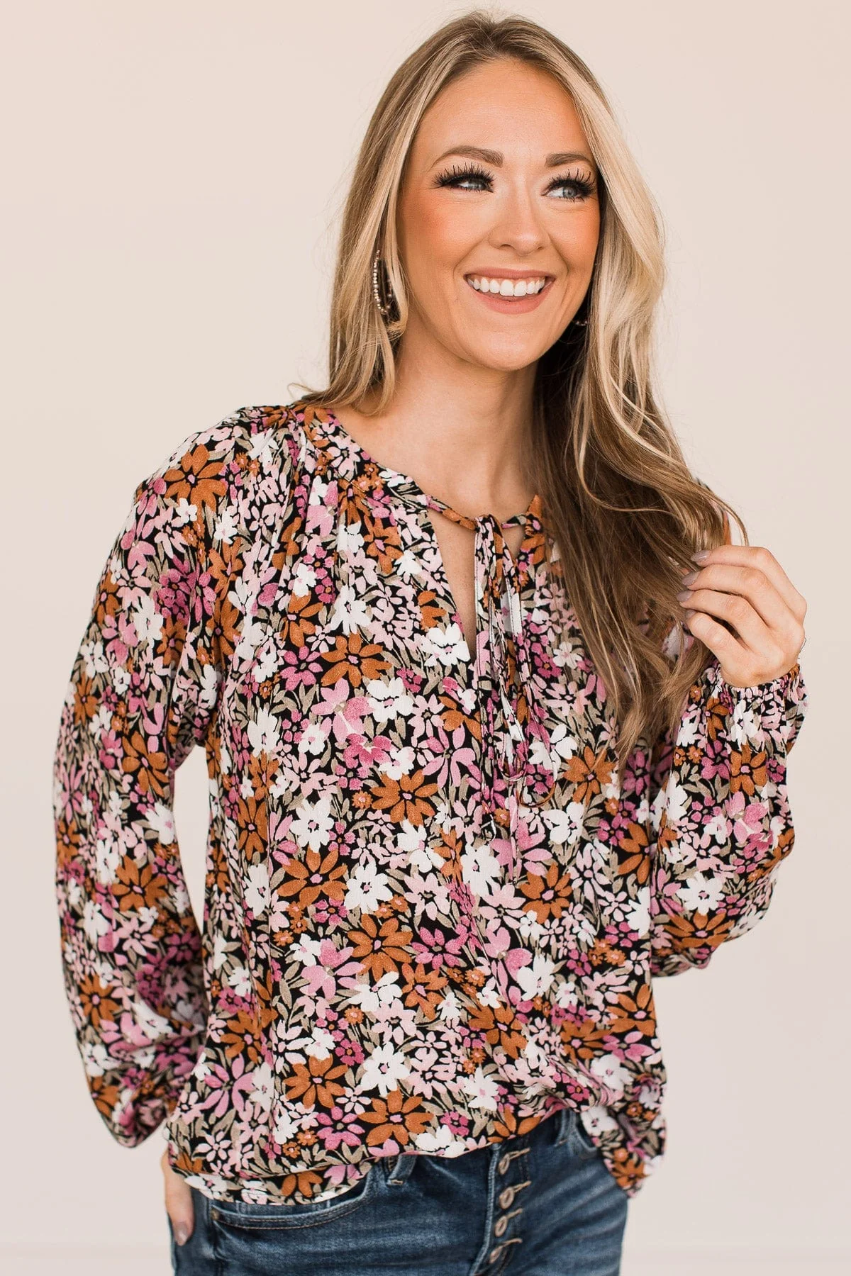 Extraordinary Beauty Floral Blouse- Black, Pink, & Rust - Image 5