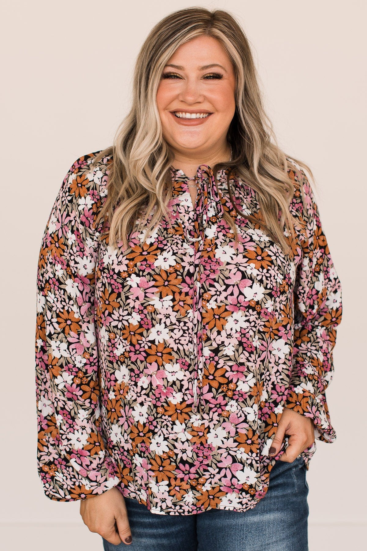 Extraordinary Beauty Floral Blouse- Black, Pink, & Rust - Image 6