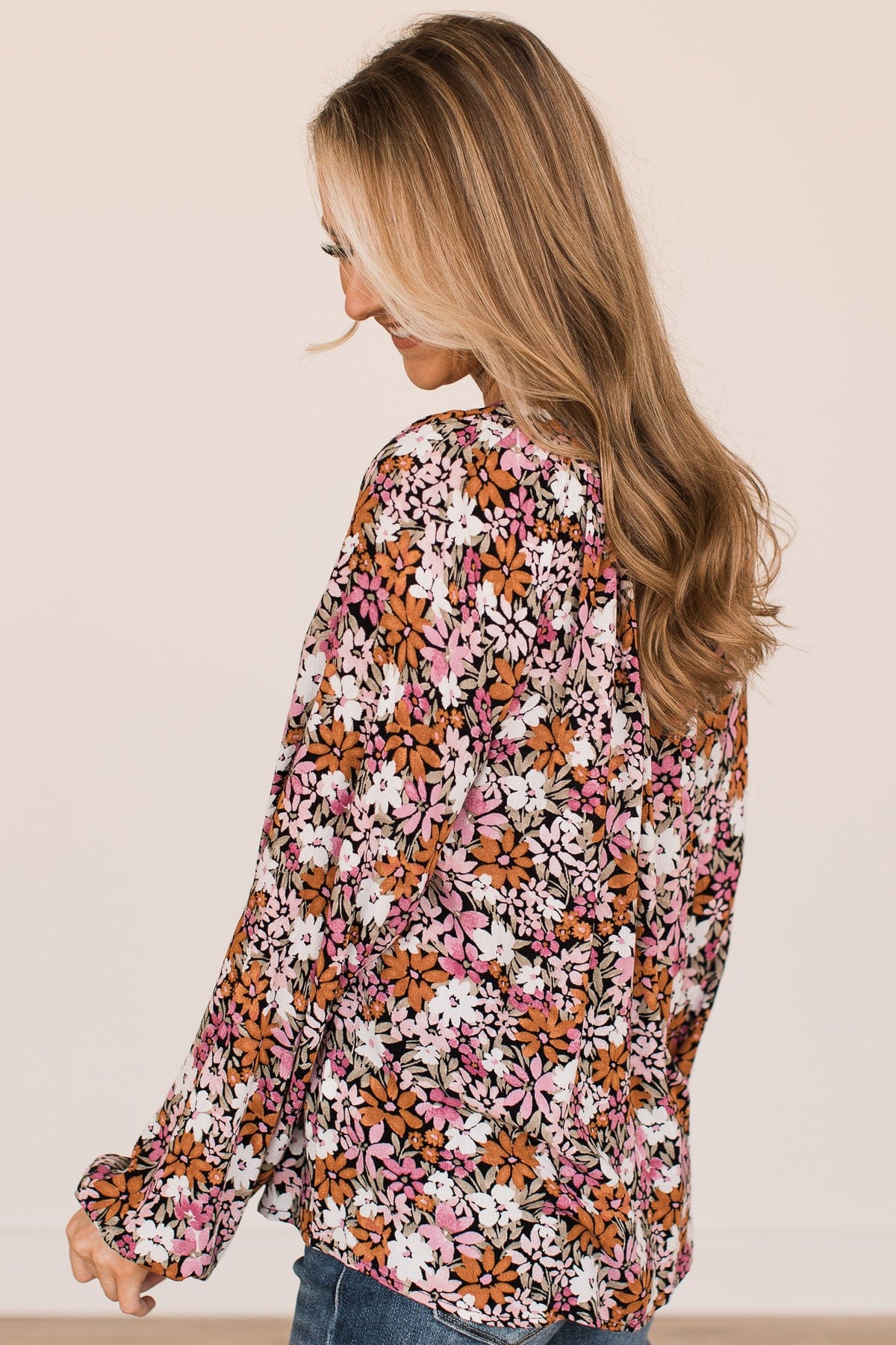 Extraordinary Beauty Floral Blouse- Black, Pink, & Rust - Image 7