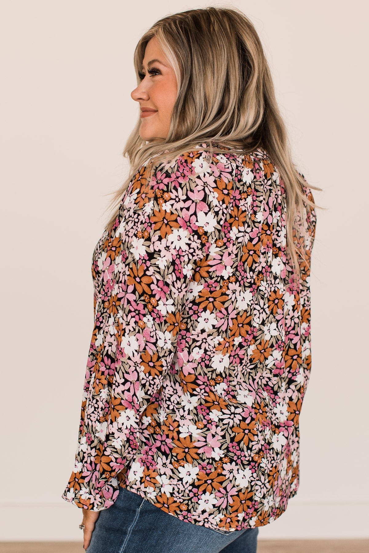 Extraordinary Beauty Floral Blouse- Black, Pink, & Rust - Image 8