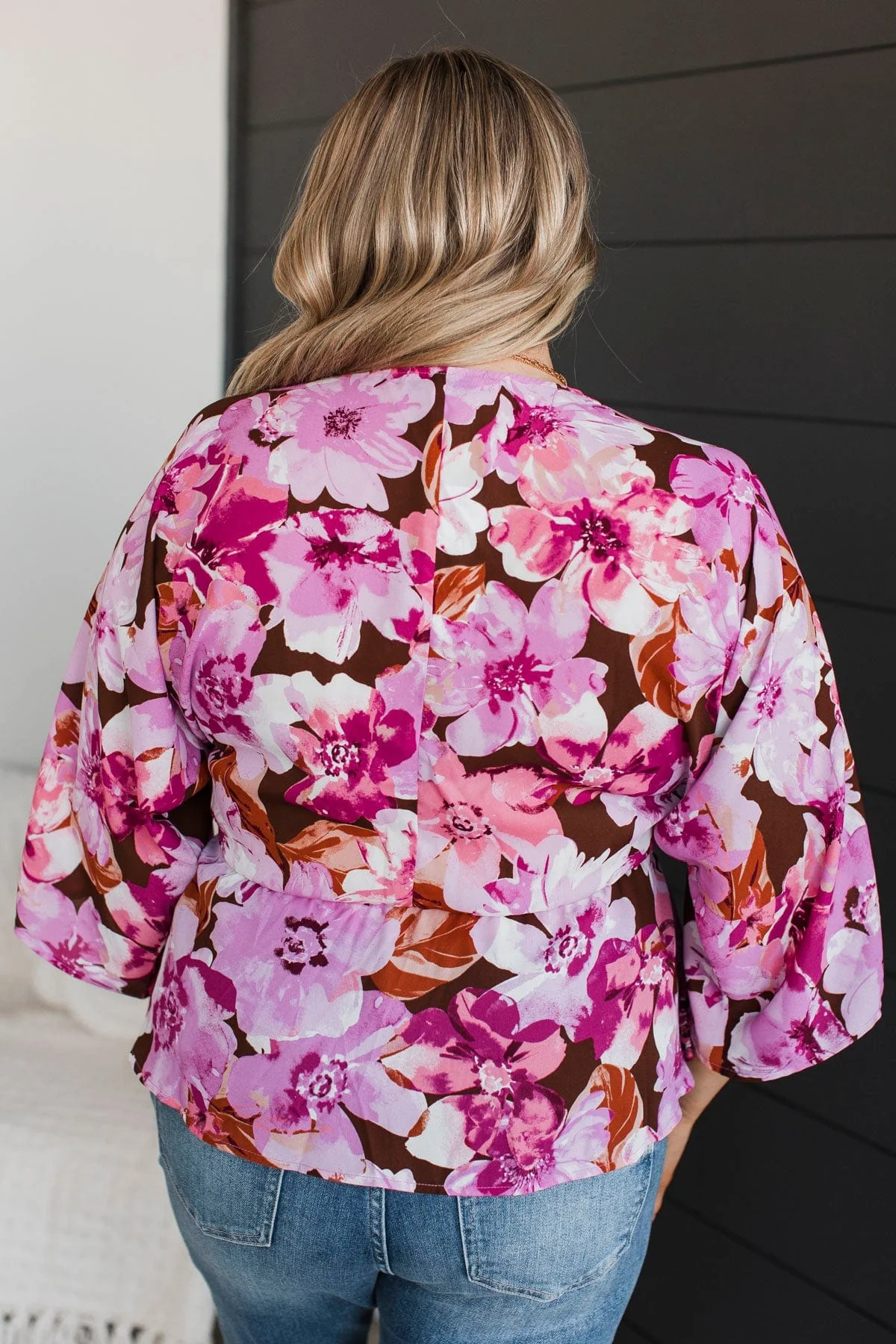 Extraordinary Feelings Floral Peplum Blouse- Brown & Pink - Image 7