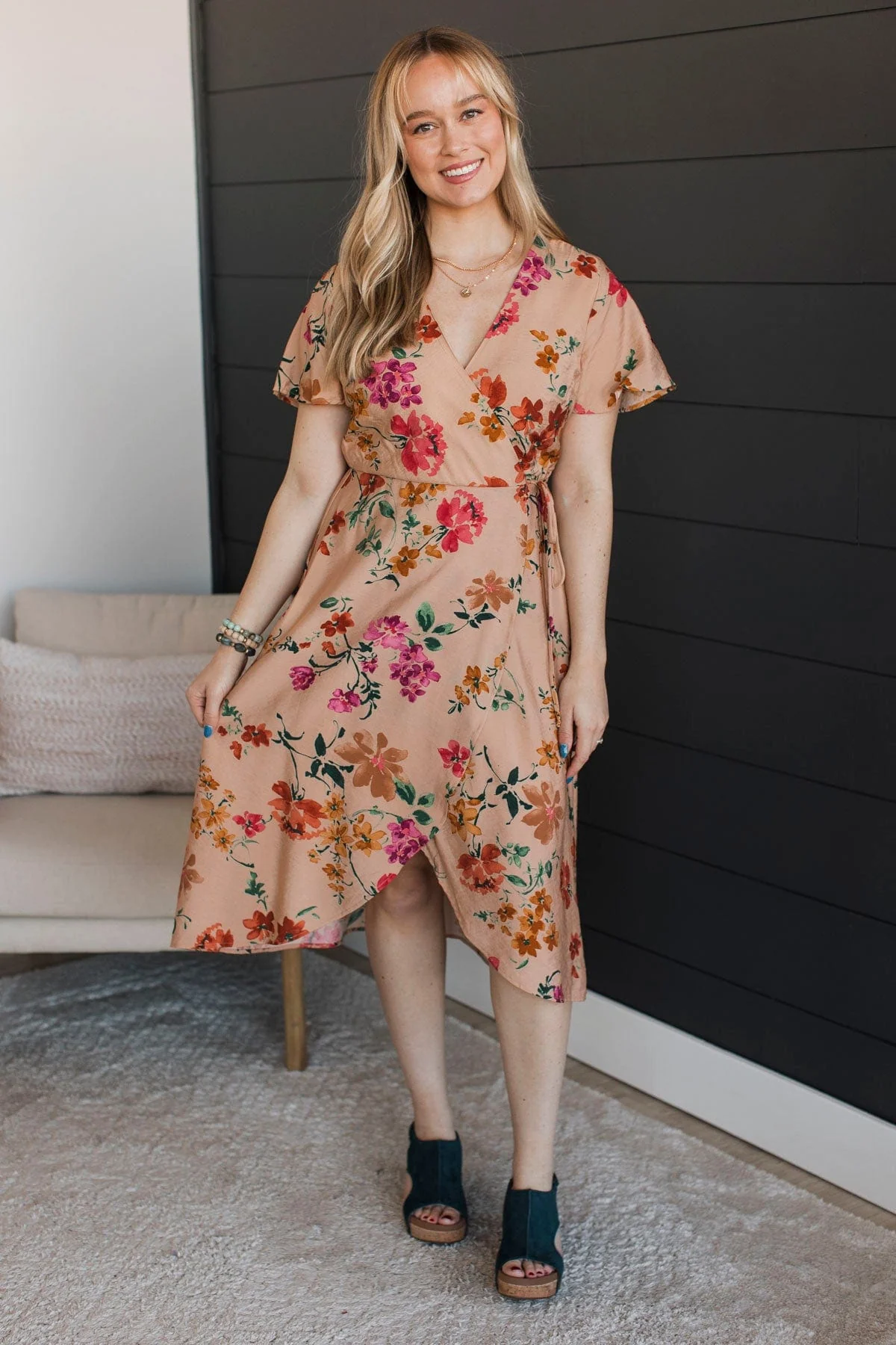 Extreme Appeal Floral Midi Dress- Tan - Image 2
