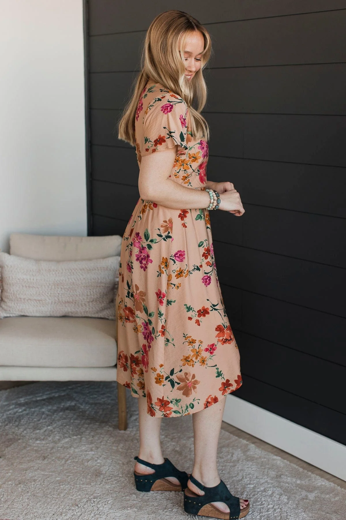 Extreme Appeal Floral Midi Dress- Tan - Image 6