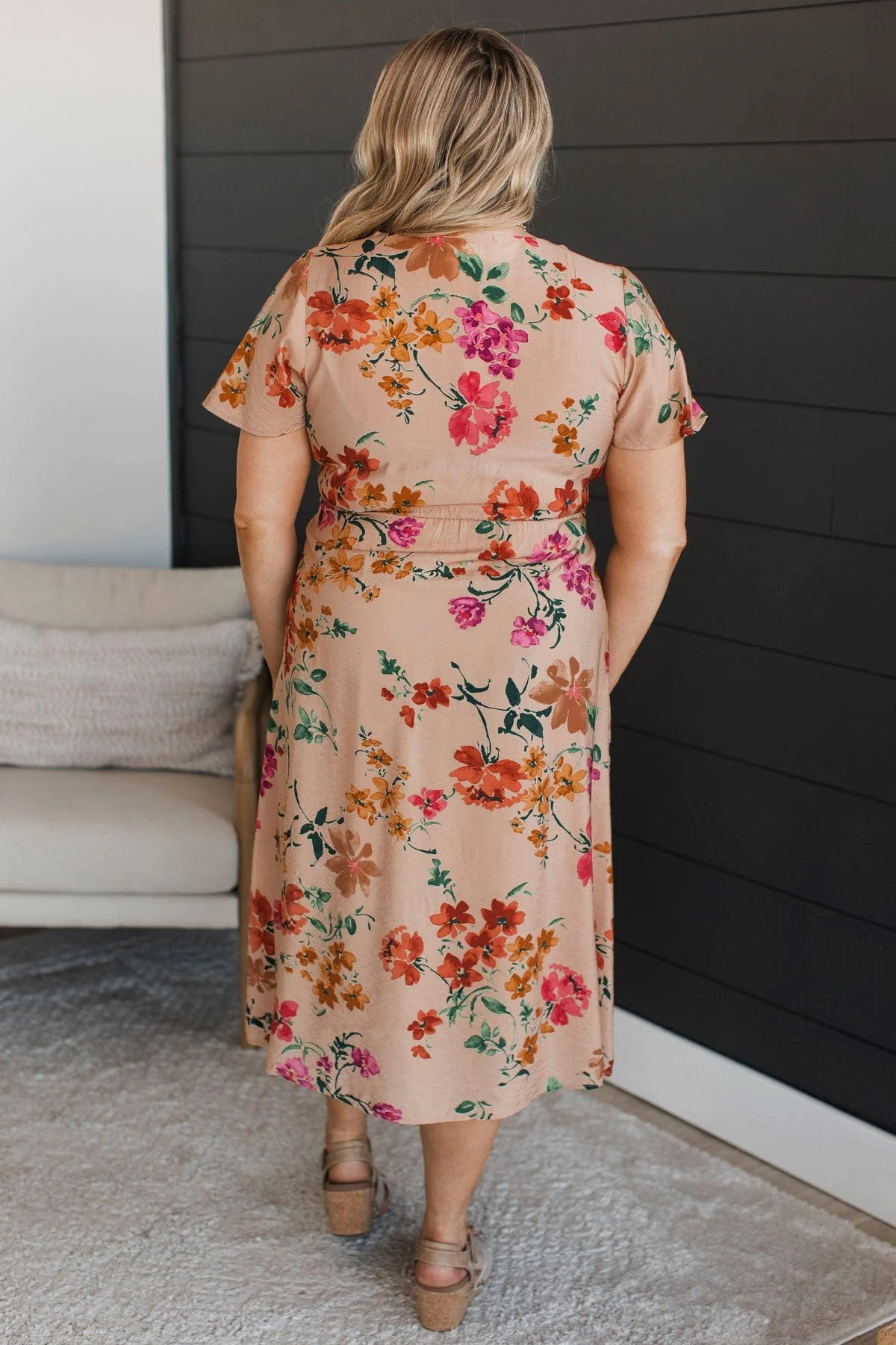 Extreme Appeal Floral Midi Dress- Tan - Image 7