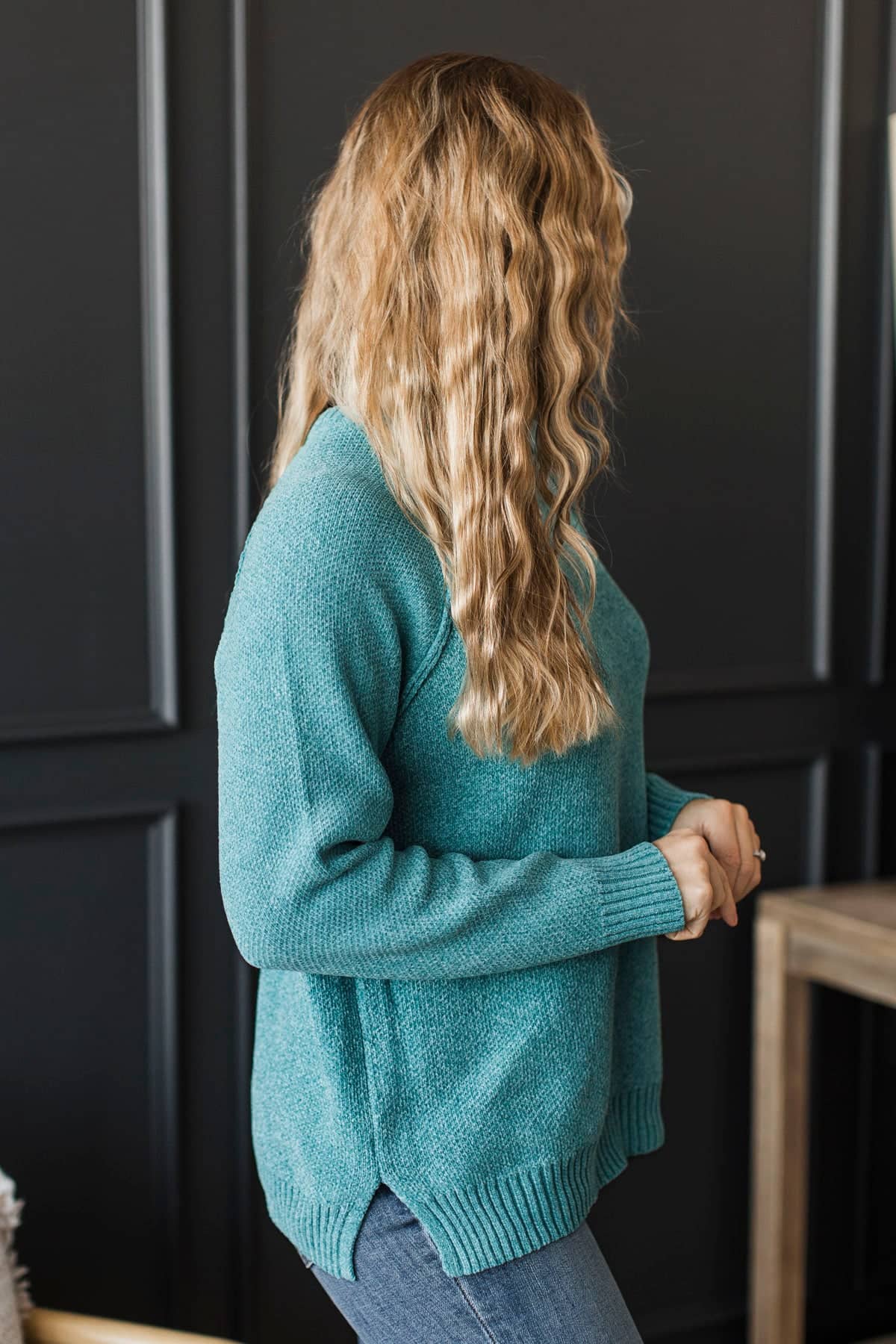 Exuding Confidence Chenille Knit Sweater- Dusty Teal - Image 5
