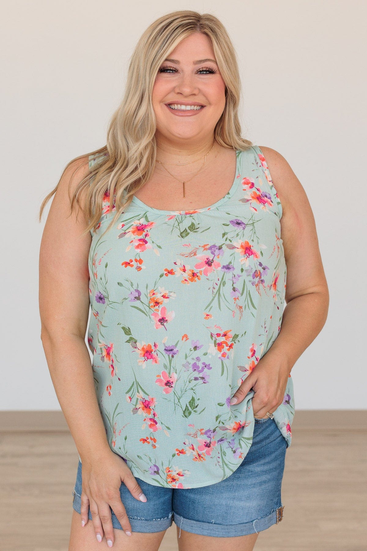 Eye Catching Beauty Floral Tank- Mint - Image 3