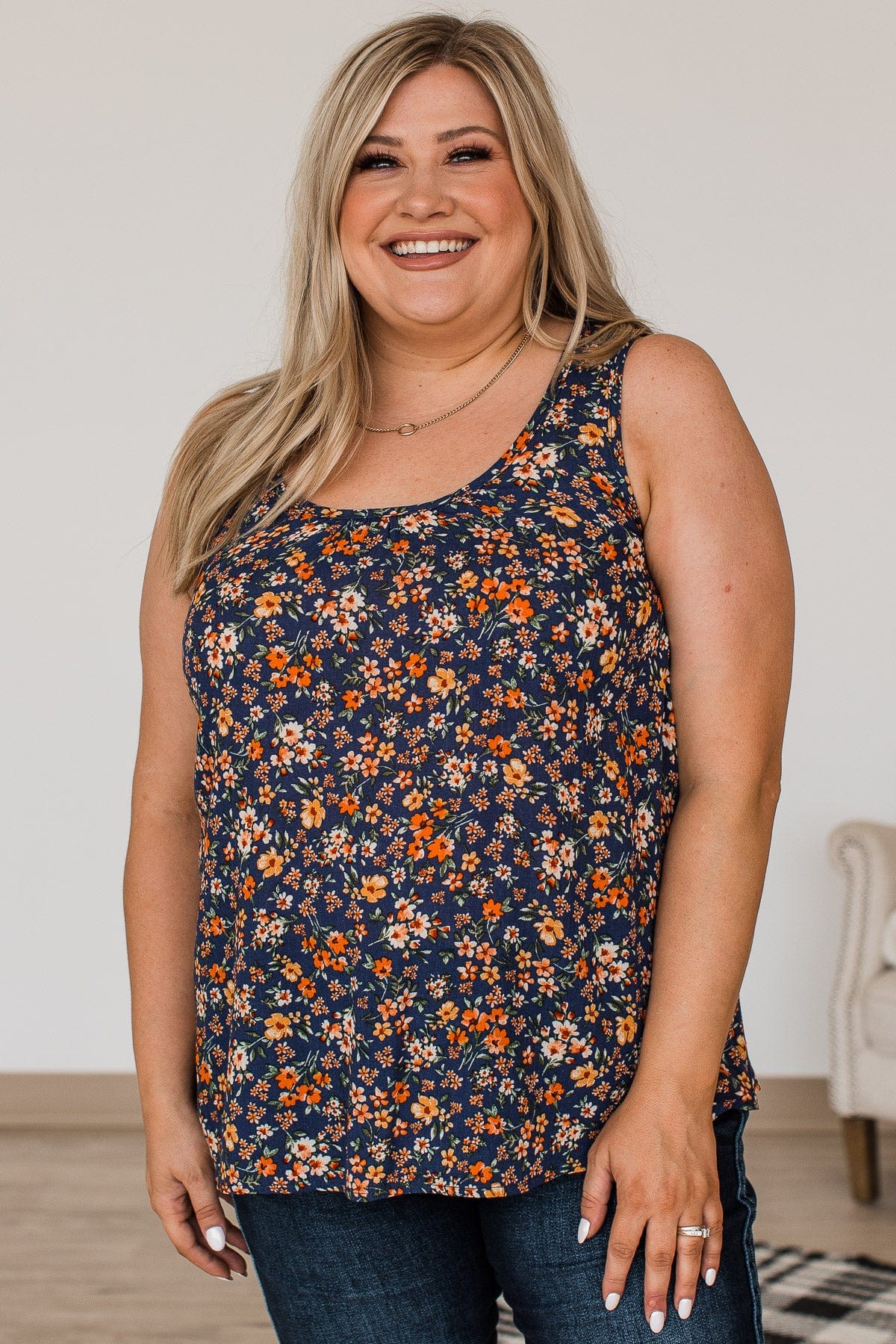 Eye Catching Beauty Floral Tank- Navy - Image 5