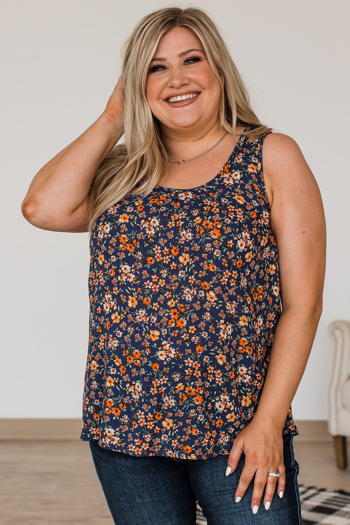 Eye Catching Beauty Floral Tank- Navy - Image 7