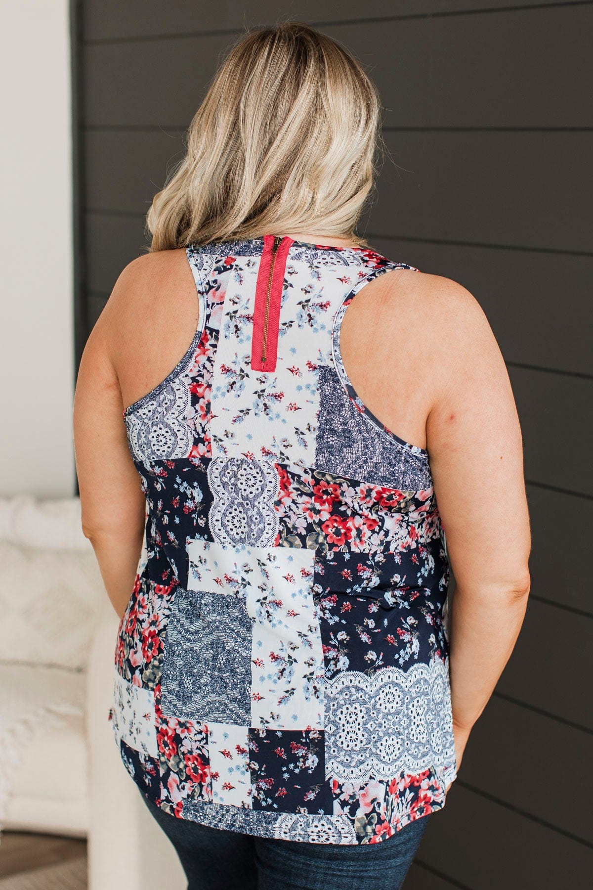 Eye-Catching Elegance Floral Tank Top- Navy & Ivory - Image 11
