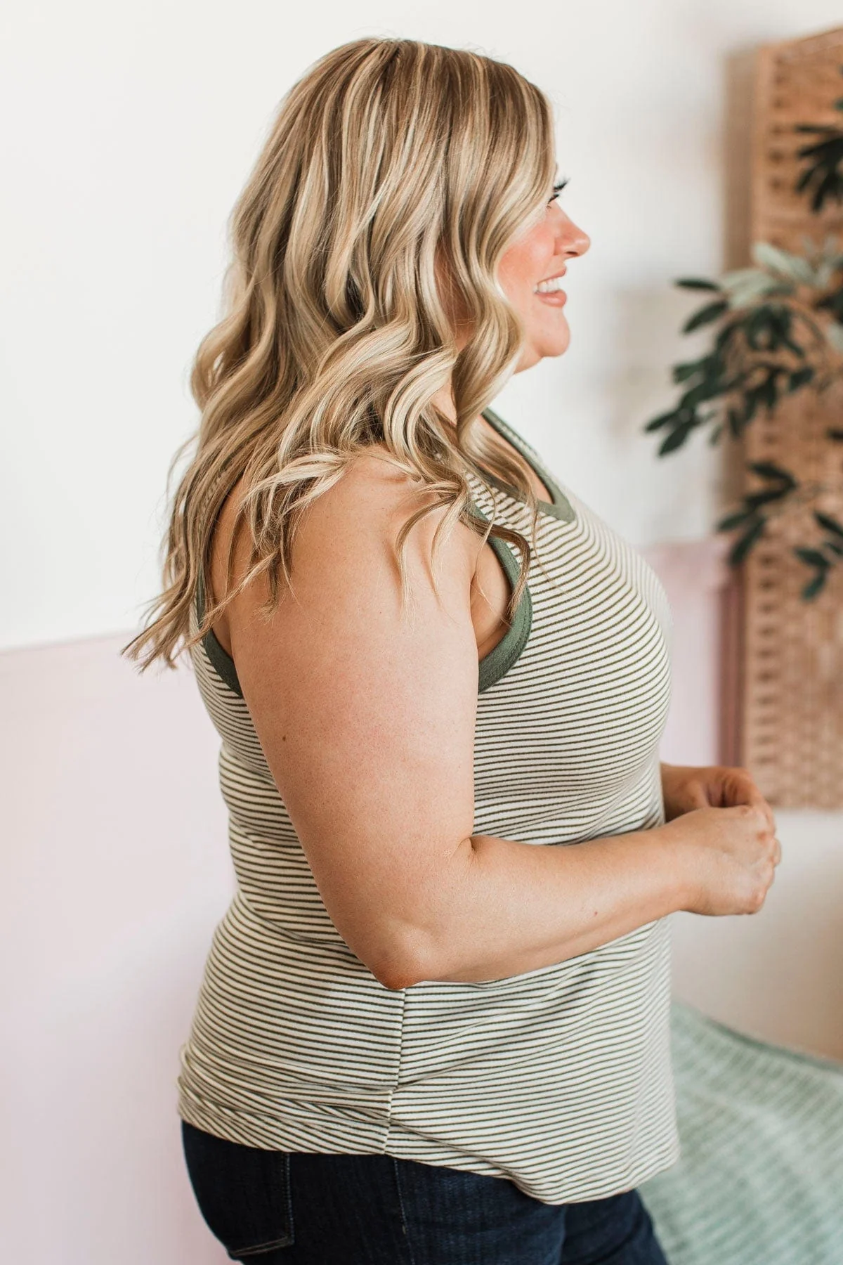 Eyes On The Prize Striped Tank Top- Ivory & Olive - Image 5