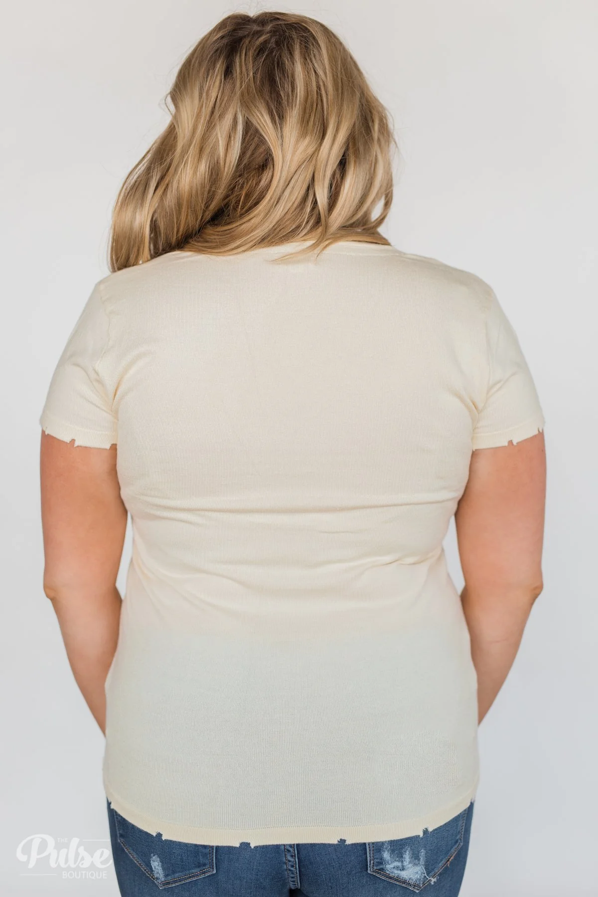 Eyes On You Distressed Short Sleeve Top- Vanilla - Image 11