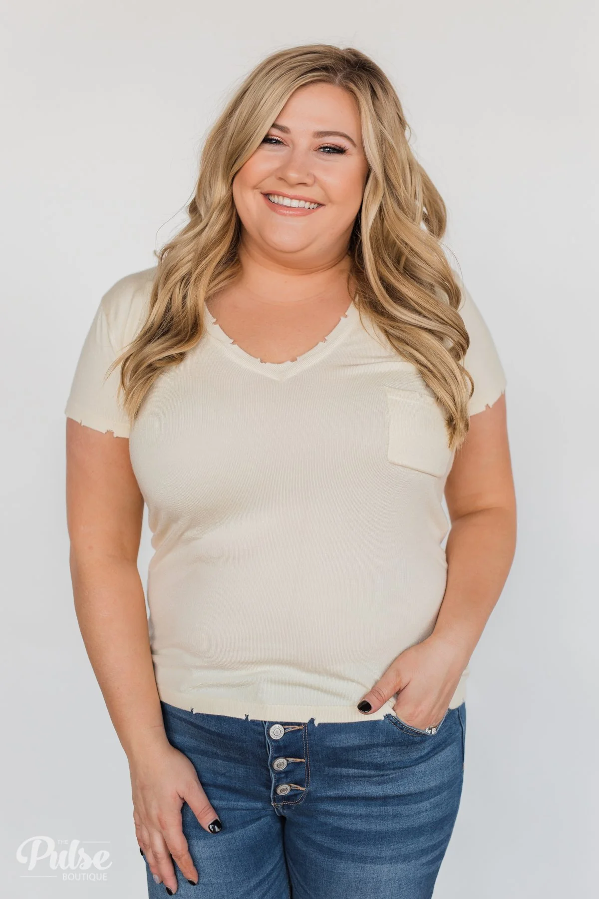 Eyes On You Distressed Short Sleeve Top- Vanilla - Image 9