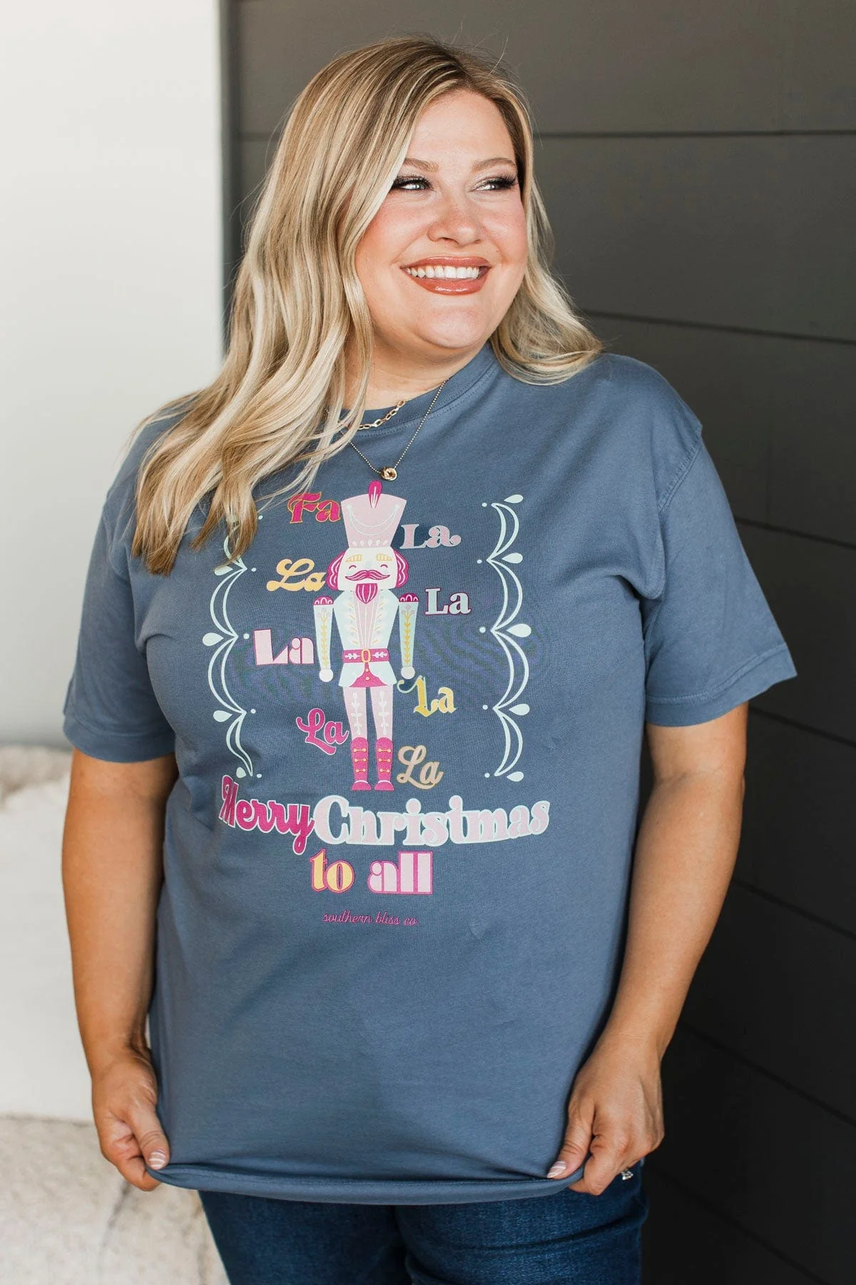 "Fa La La" Nutcracker Graphic Tee- Denim Blue - Image 2