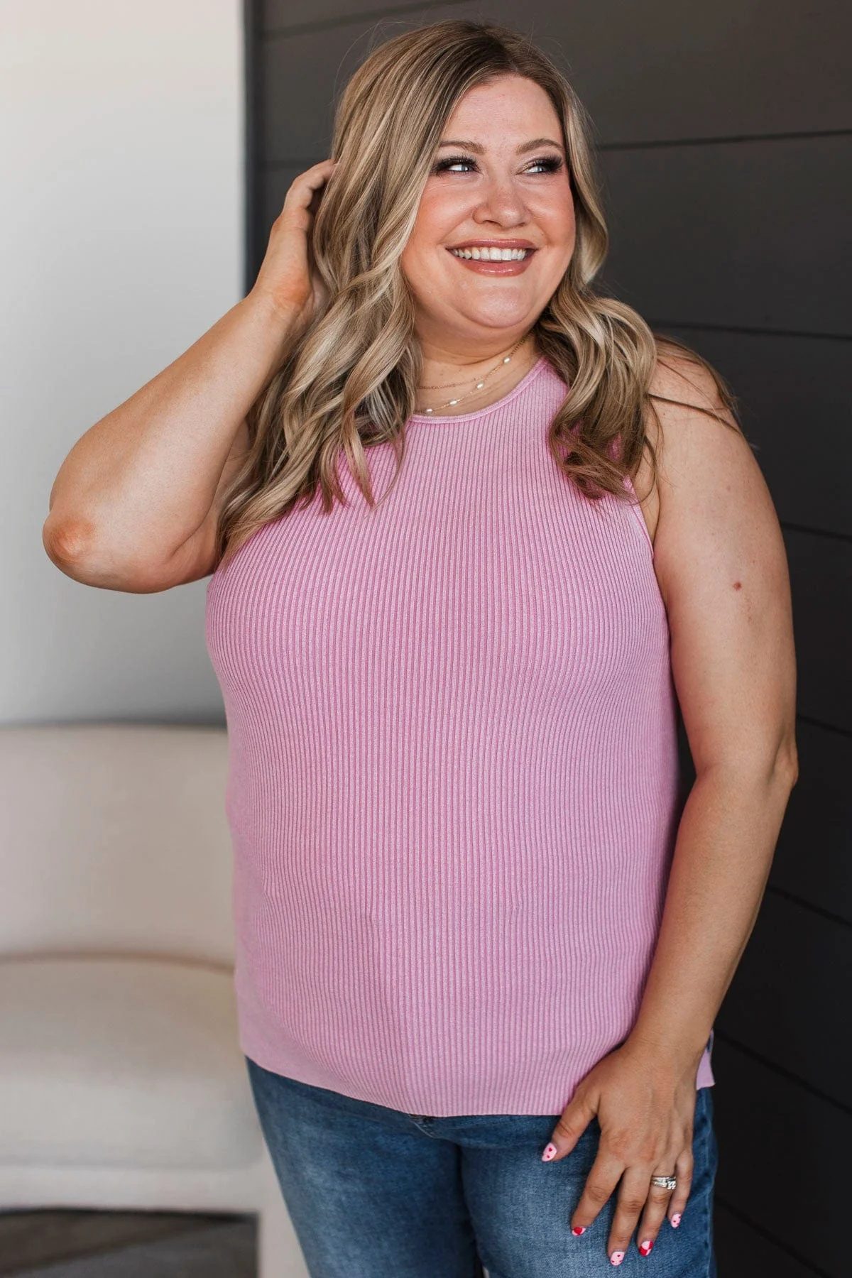 Fabulous Forever Ribbed Tank Top- Pink - Image 2