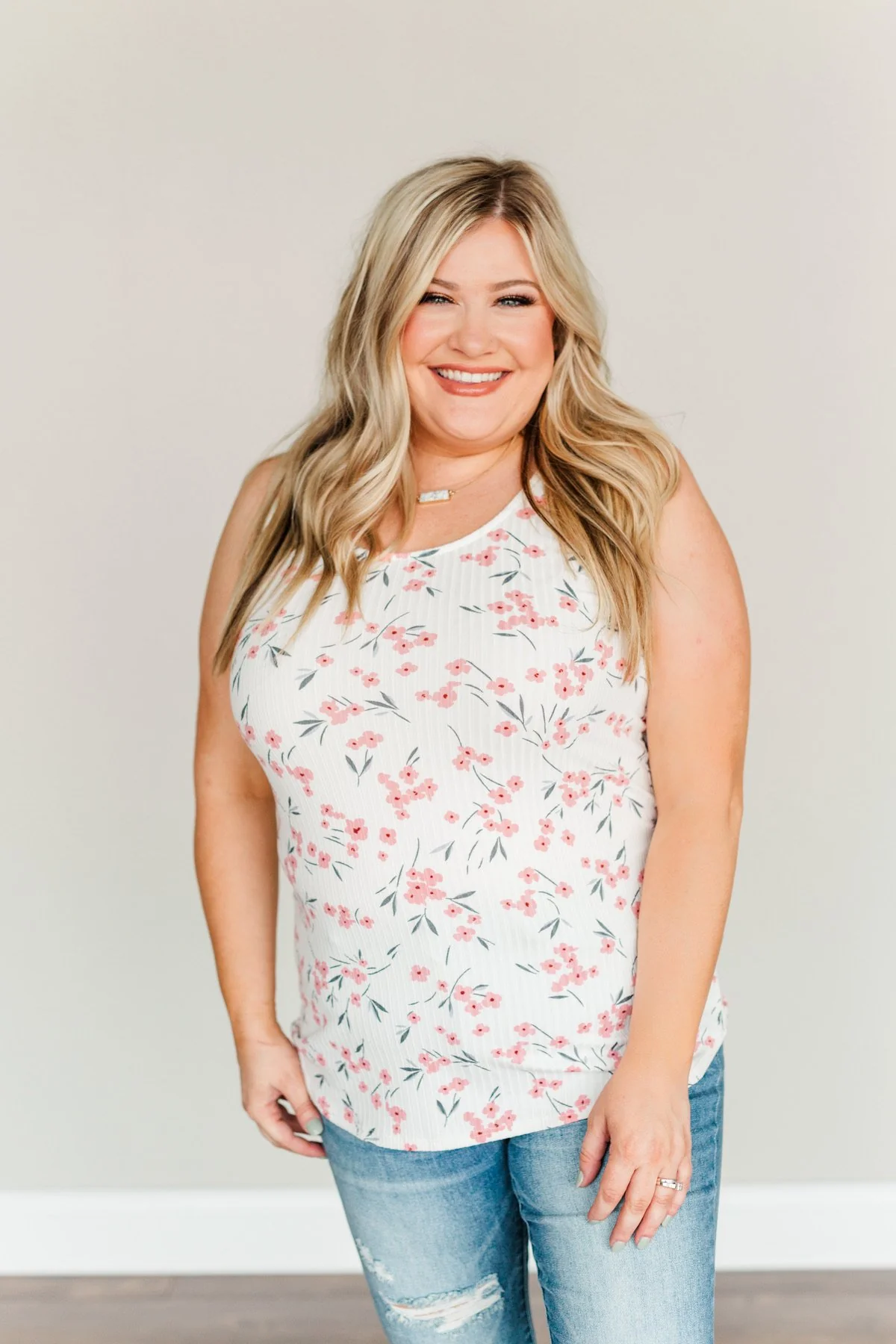 Fabulously Floral Tank Top- Ivory - Image 4