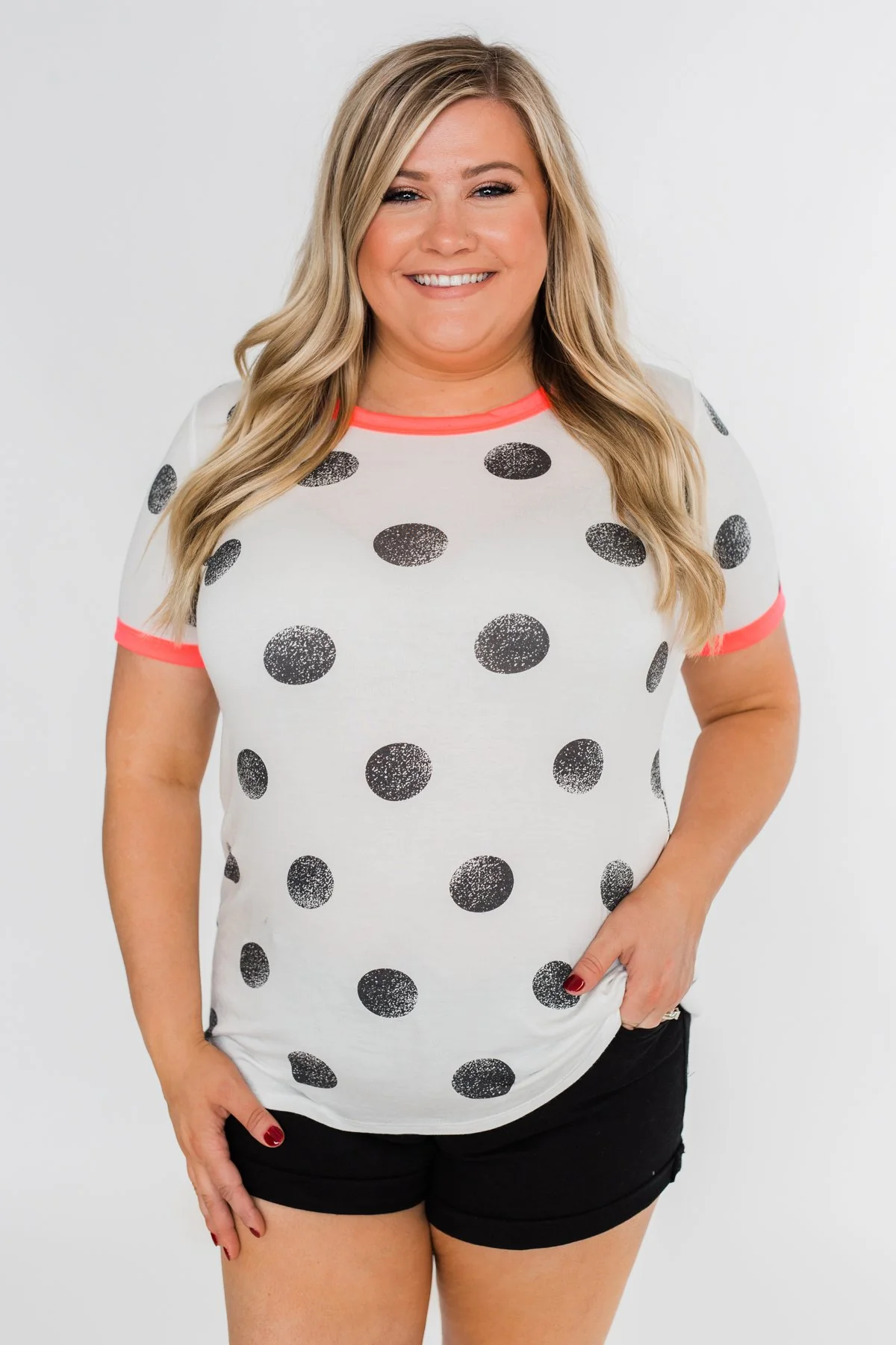 Faded Polka Dot Short Sleeve Top- Ivory & Hot Pink - Image 4