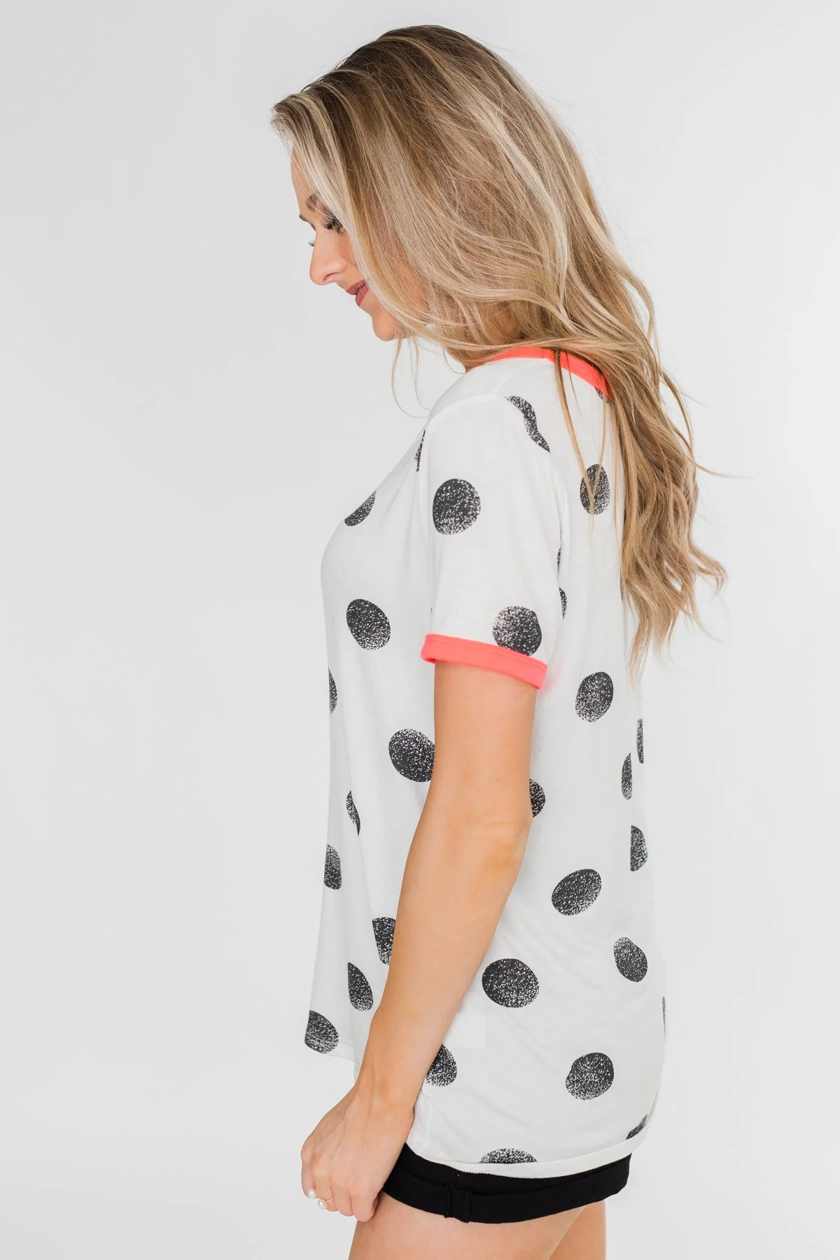 Faded Polka Dot Short Sleeve Top- Ivory & Hot Pink - Image 7