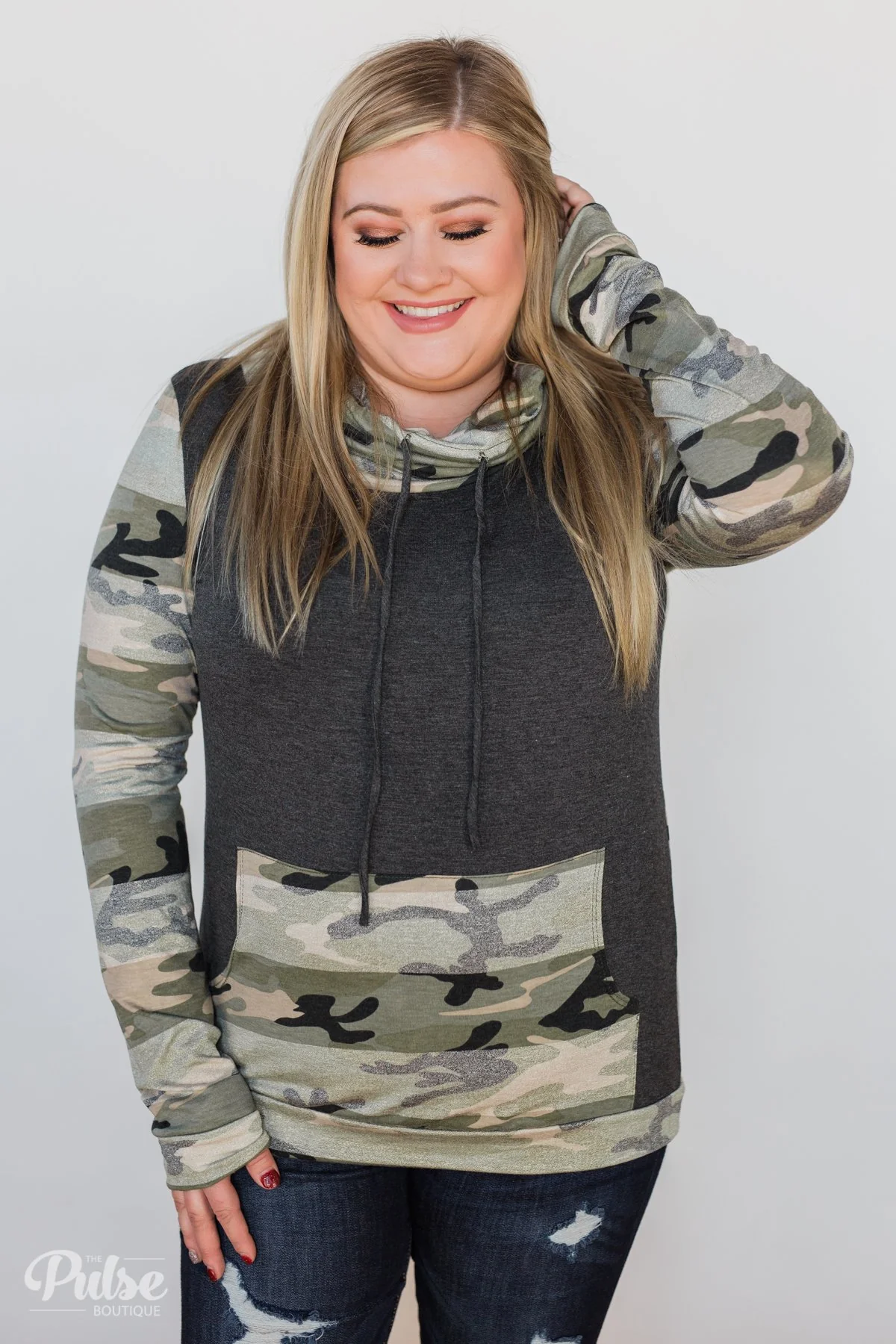 Fading Into Camo Cowl Neck- Charcoal - Image 3
