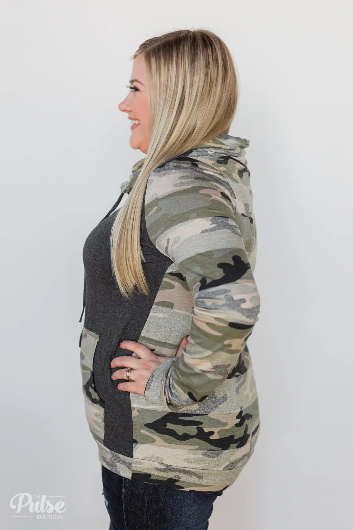 Fading Into Camo Cowl Neck- Charcoal - Image 6