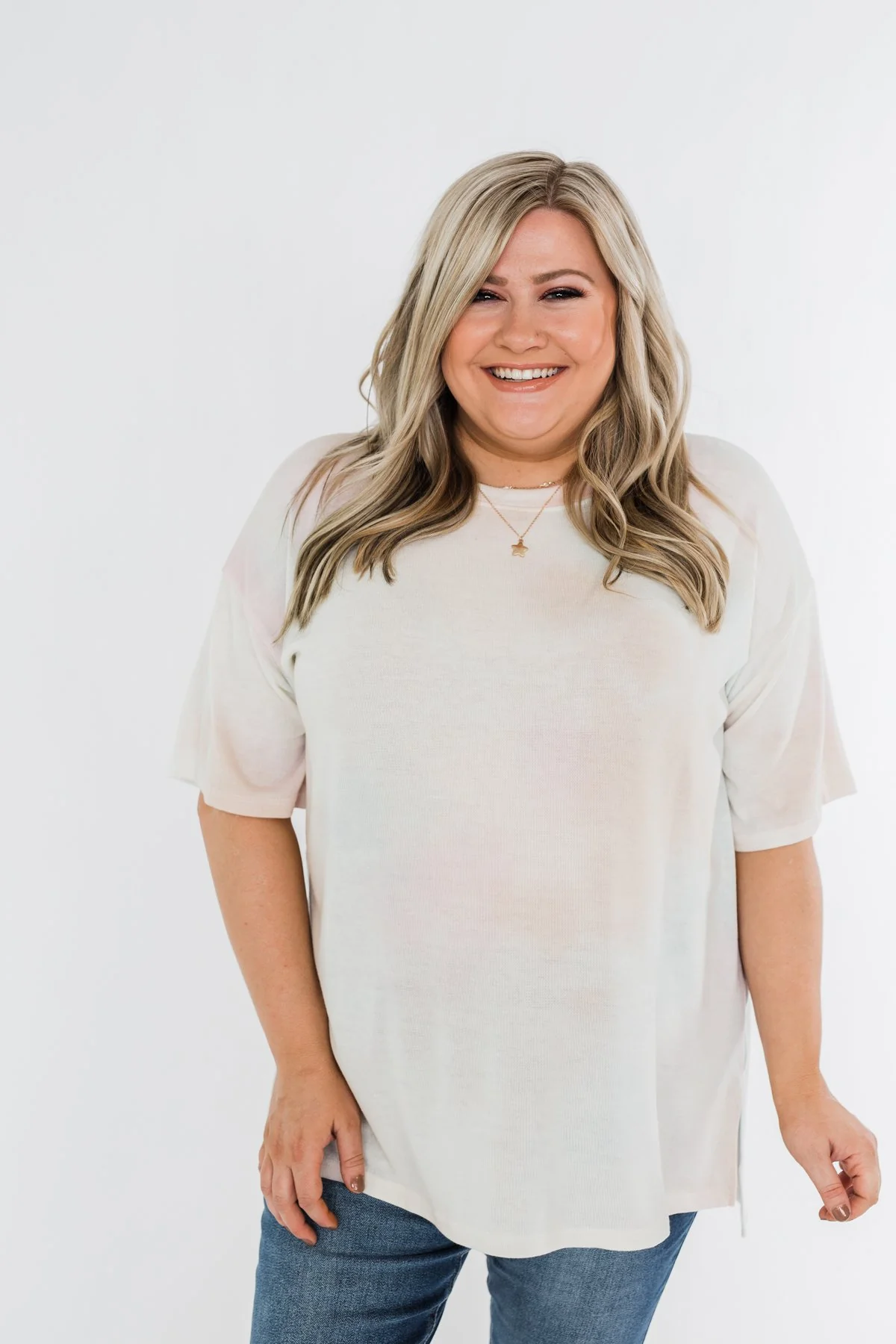 Faint Tie Dye Short Sleeve Top- Cream Multi-Color - Image 2