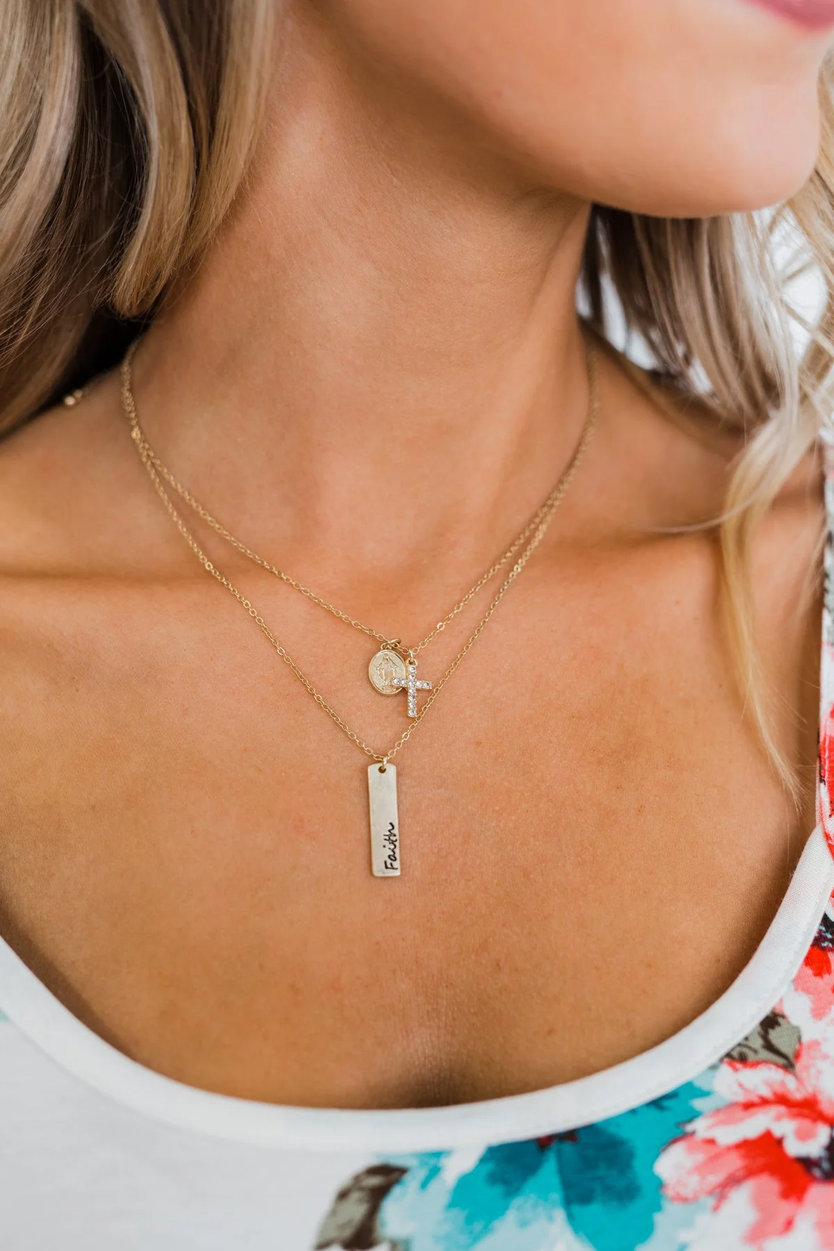 "Faith" Charm Necklace- Gold - Image 2