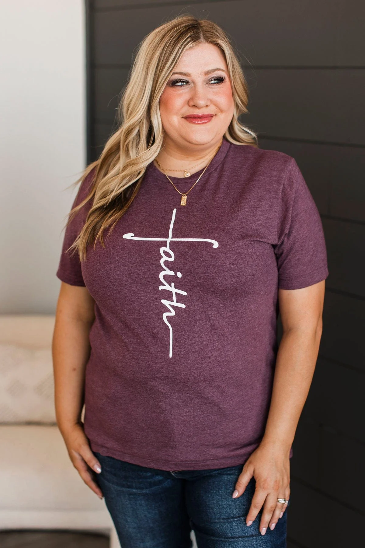 "Faith" Graphic Tee- Heather Plum - Image 3