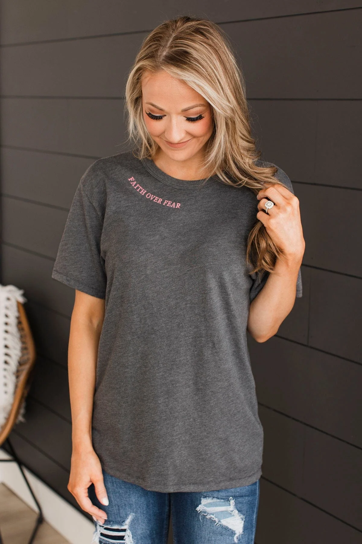 "Faith Over Fear" Graphic Tee- Charcoal - Image 3