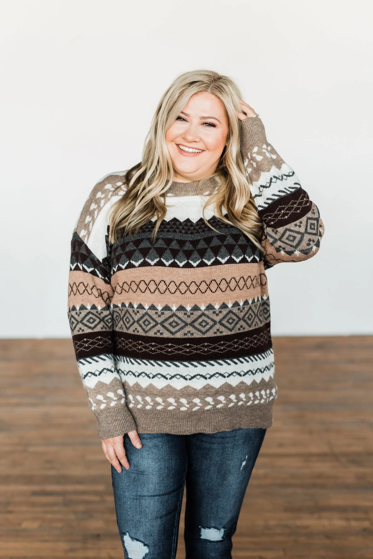Faithful Feelings Thick Knit Sweater- Taupe, Charcoal, Ivory - Image 2