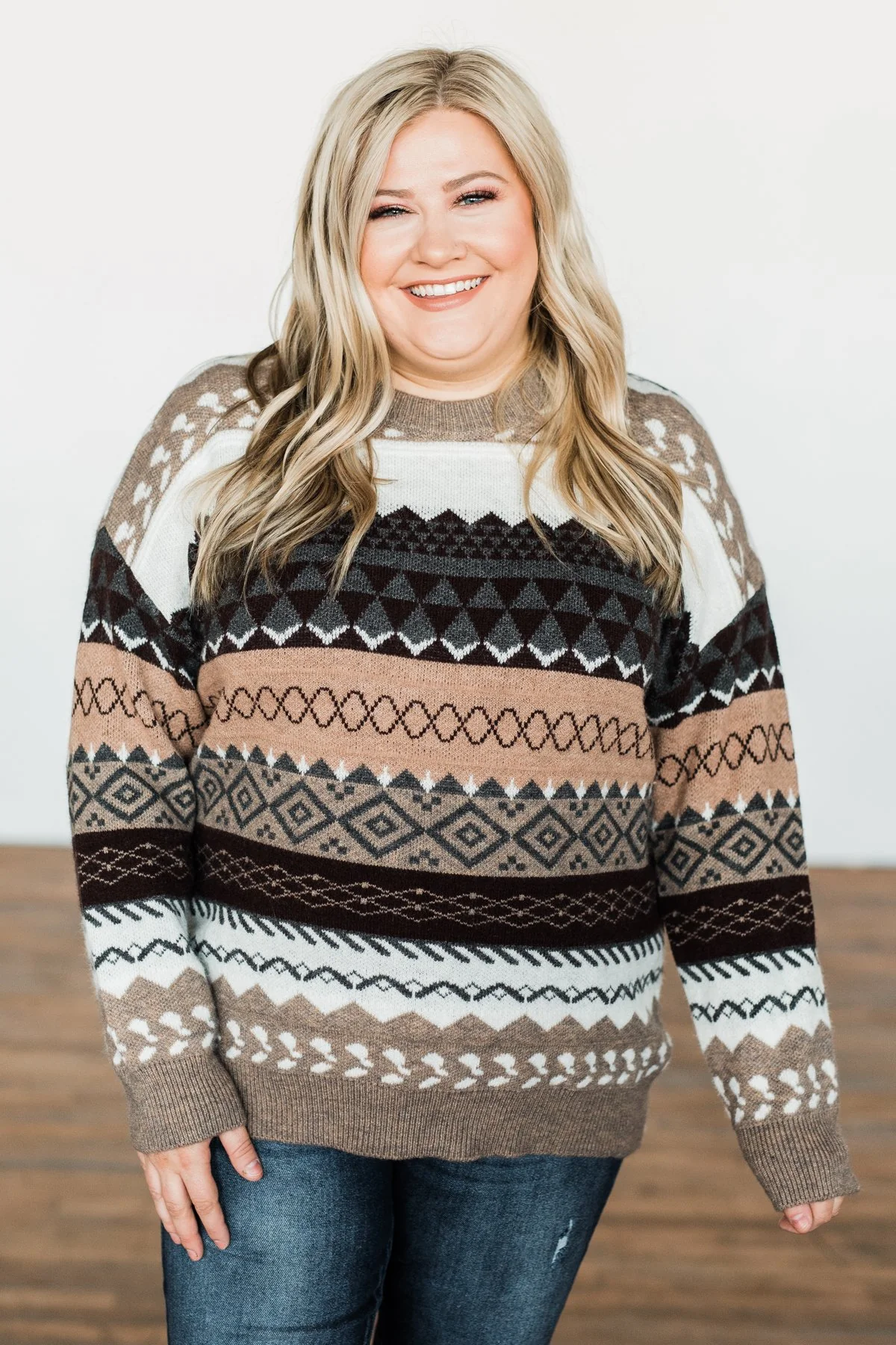 Faithful Feelings Thick Knit Sweater- Taupe, Charcoal, Ivory - Image 4