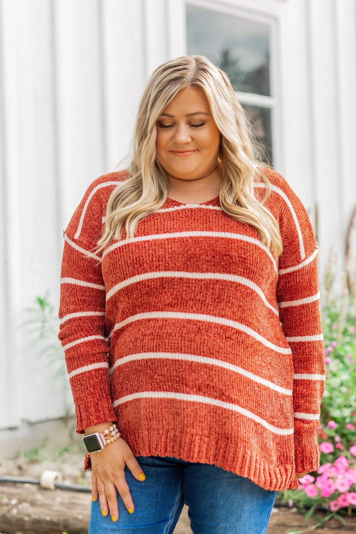 Faithfully Yours Striped Knit Sweater- Copper & Ivory