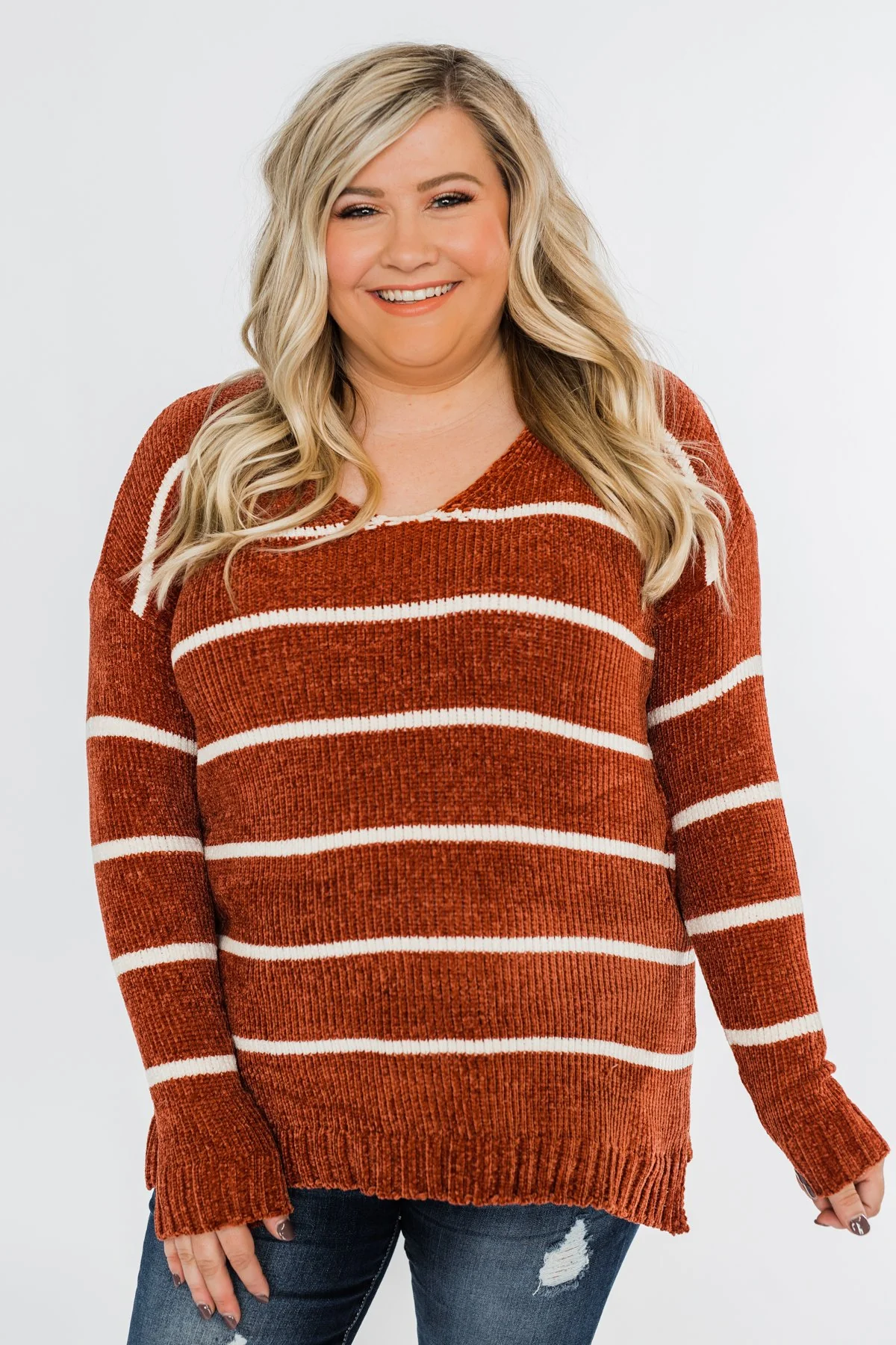 Faithfully Yours Striped Knit Sweater- Copper & Ivory - Image 11