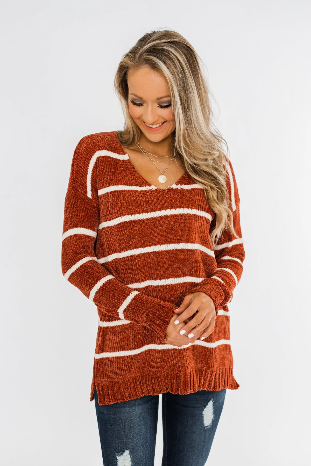 Faithfully Yours Striped Knit Sweater- Copper & Ivory - Image 14