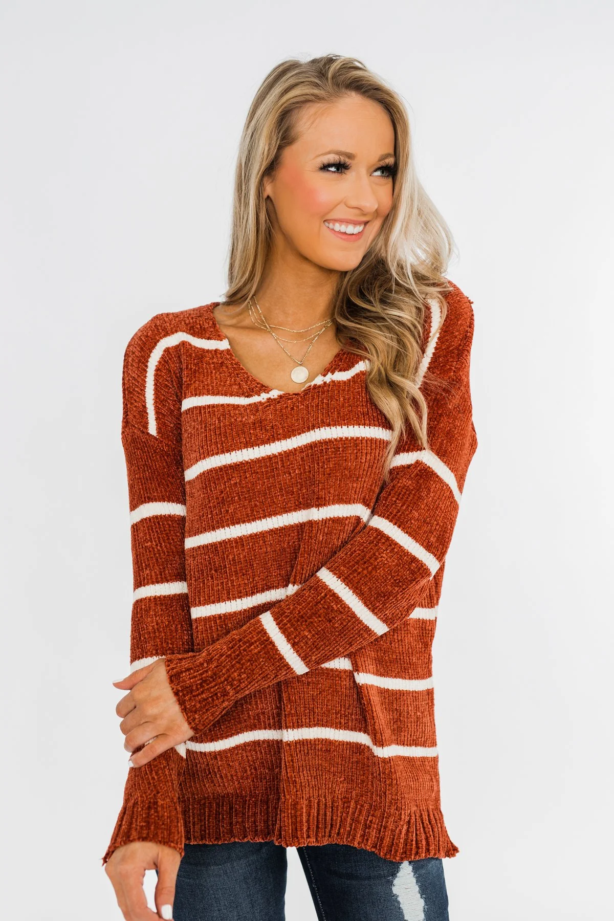 Faithfully Yours Striped Knit Sweater- Copper & Ivory - Image 16