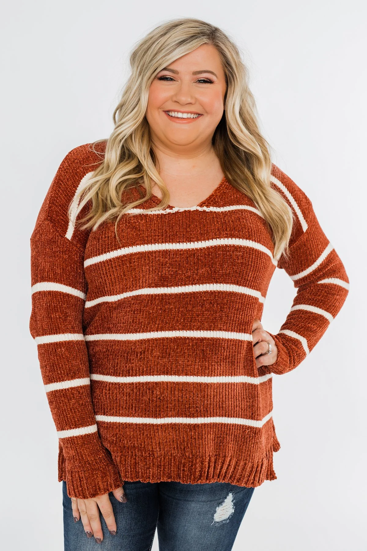 Faithfully Yours Striped Knit Sweater- Copper & Ivory - Image 17
