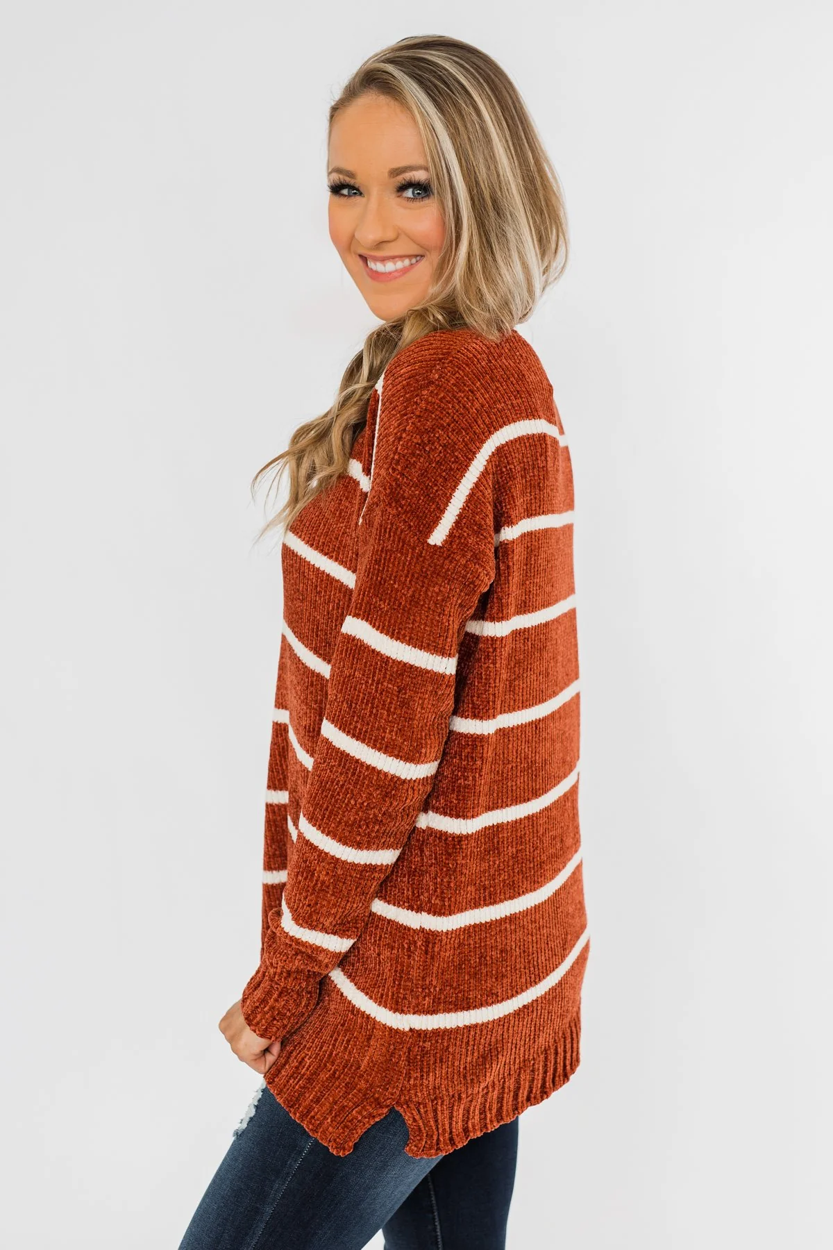 Faithfully Yours Striped Knit Sweater- Copper & Ivory - Image 18