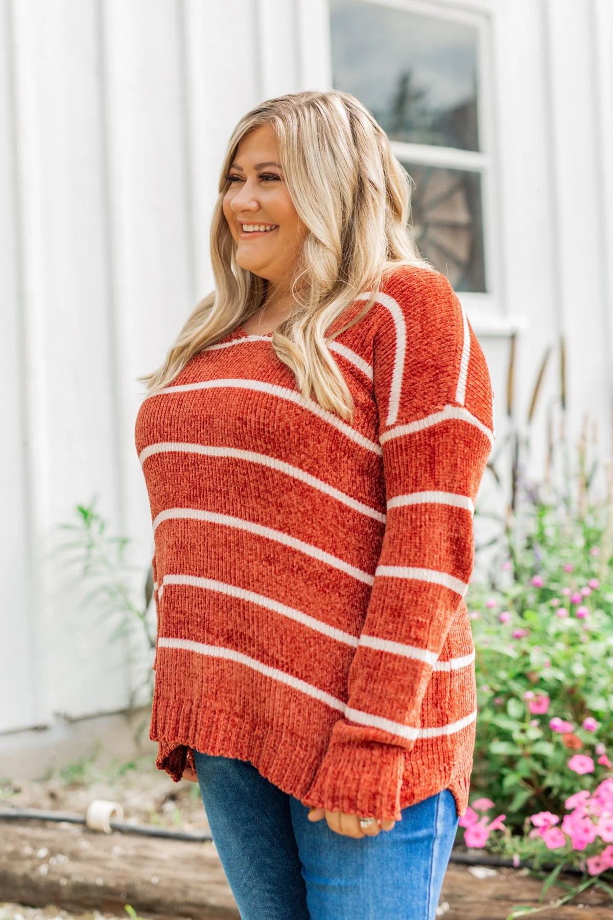 Faithfully Yours Striped Knit Sweater- Copper & Ivory - Image 3