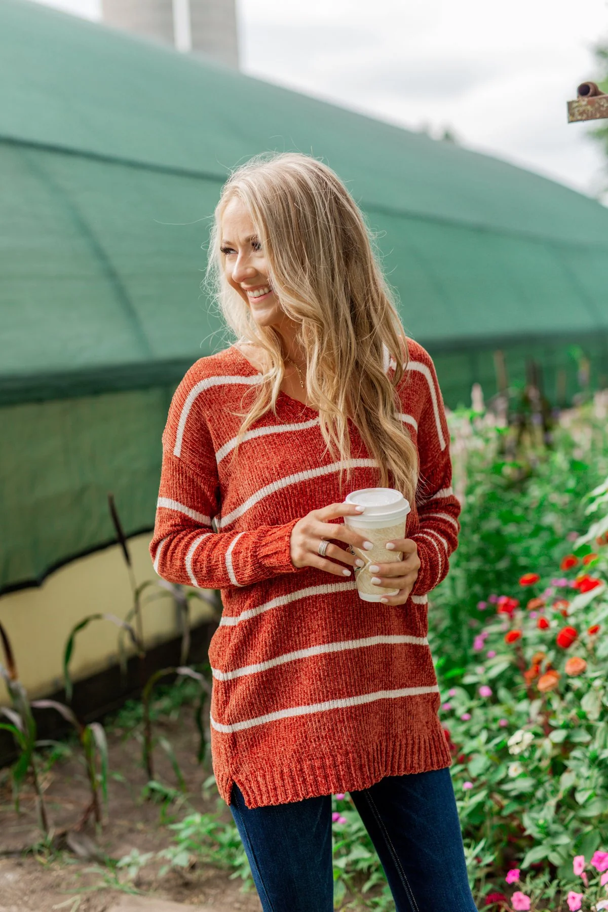 Faithfully Yours Striped Knit Sweater- Copper & Ivory - Image 5