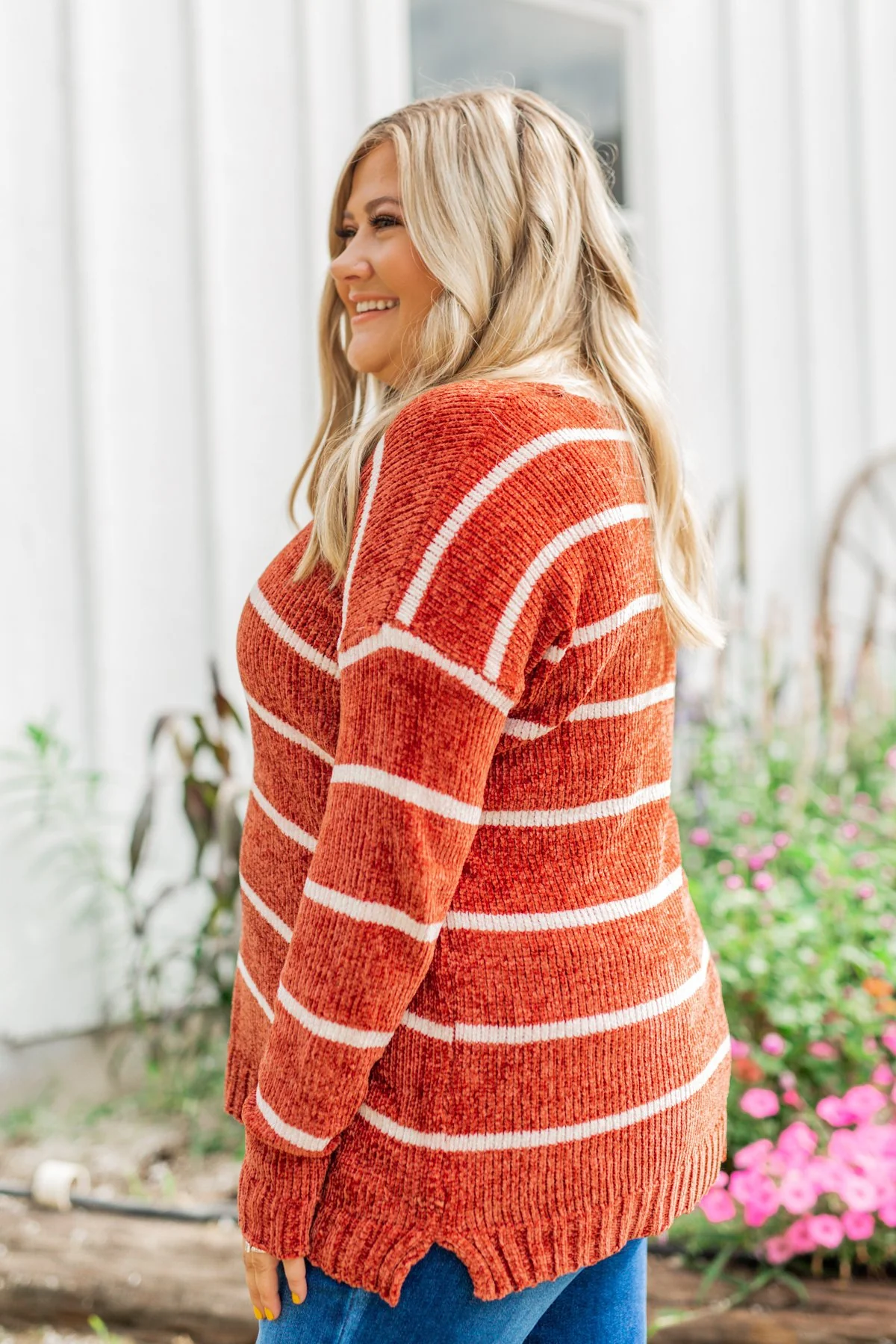 Faithfully Yours Striped Knit Sweater- Copper & Ivory - Image 7