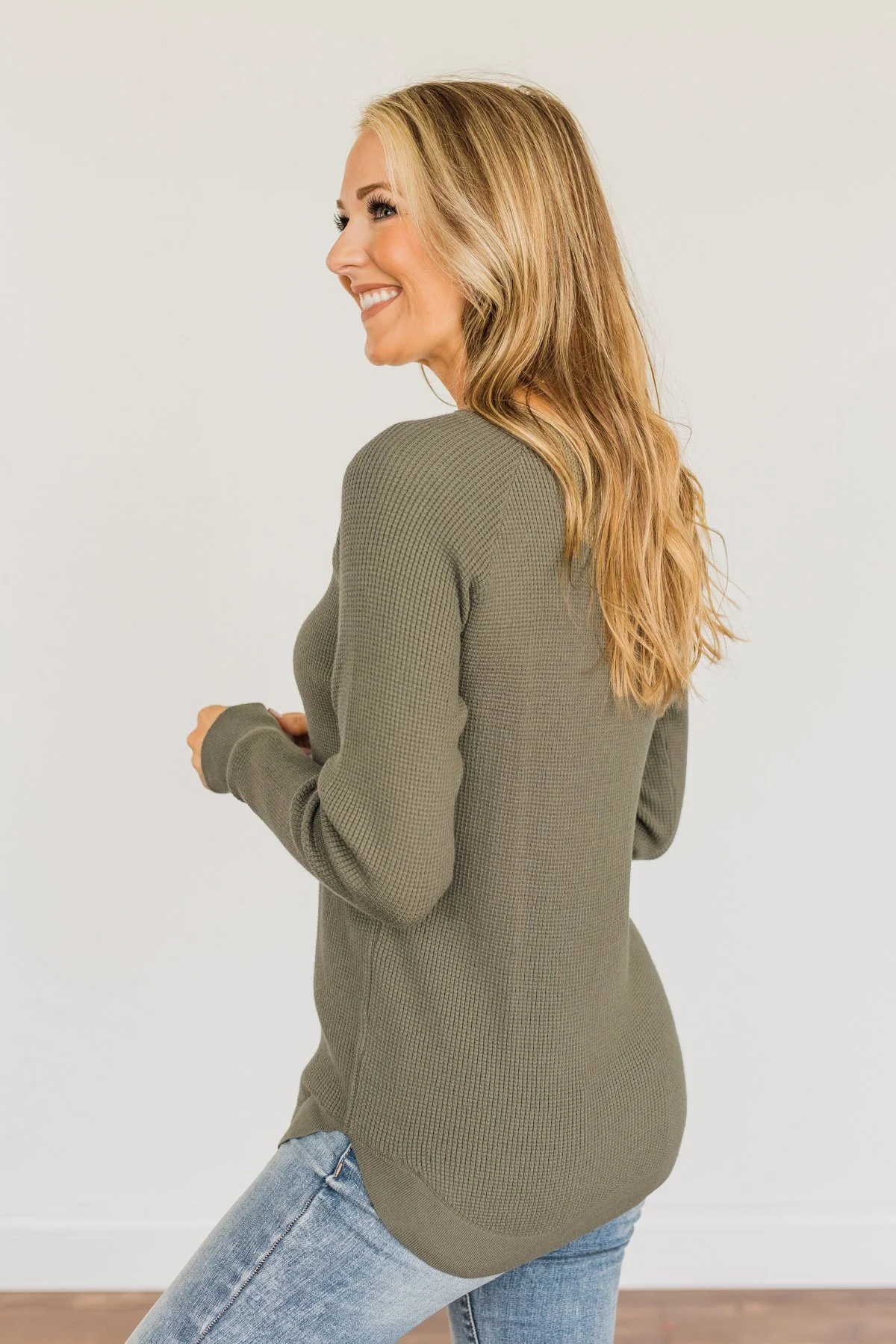 Fall Breeze & Autumn Leaves Waffle Knit Top- Olive - Image 4