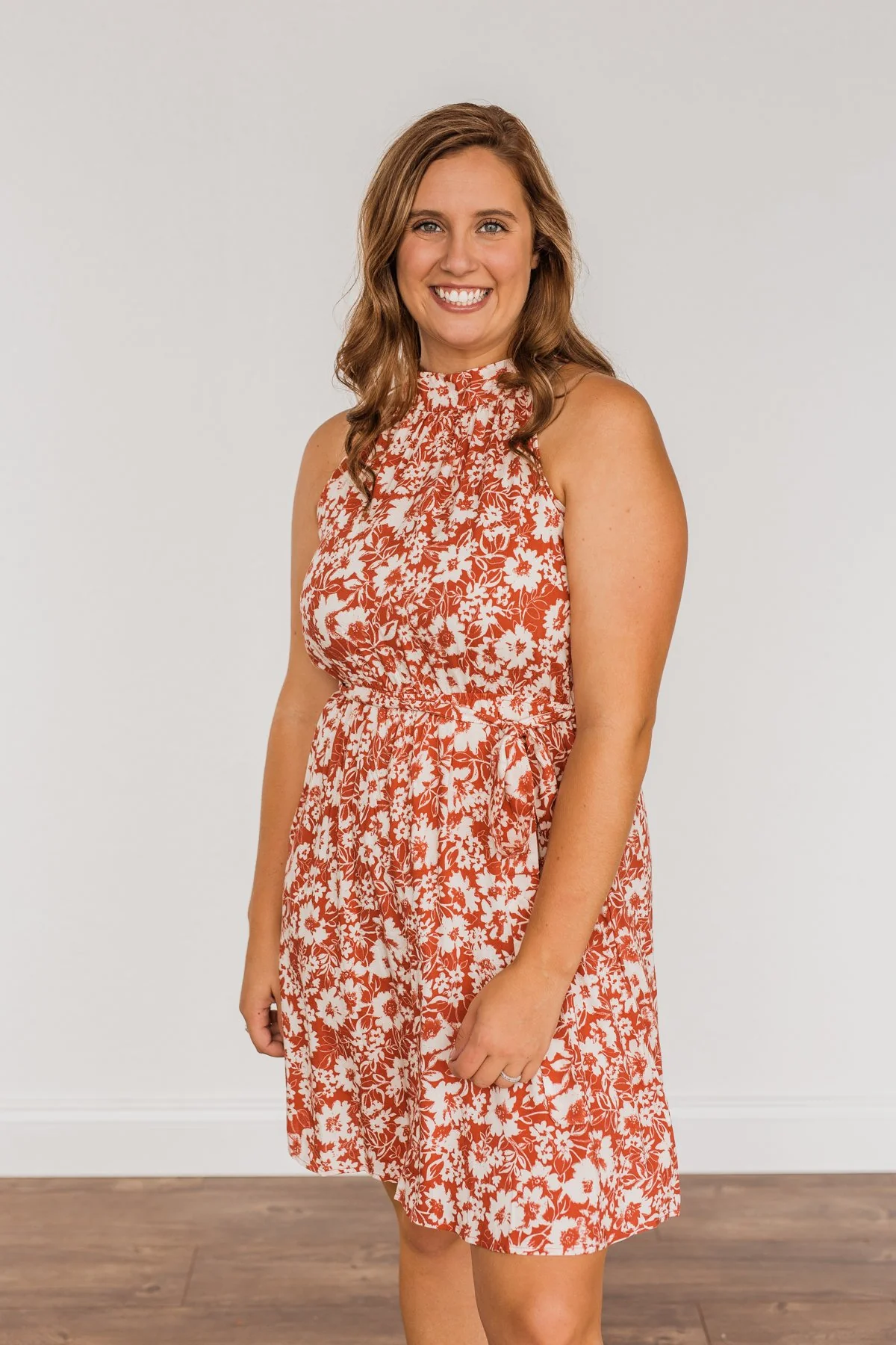 Fall Feelings Floral Tie Dress- Ivory & Soft Rust - Image 3