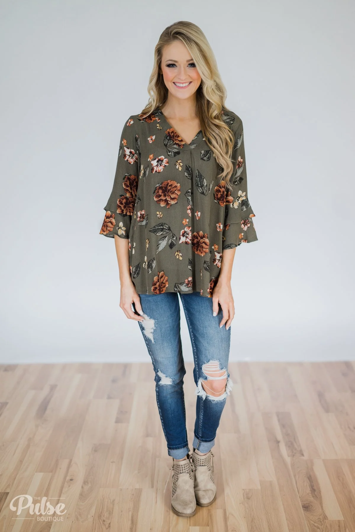 Fall Florals Blouse- Olive - Image 3