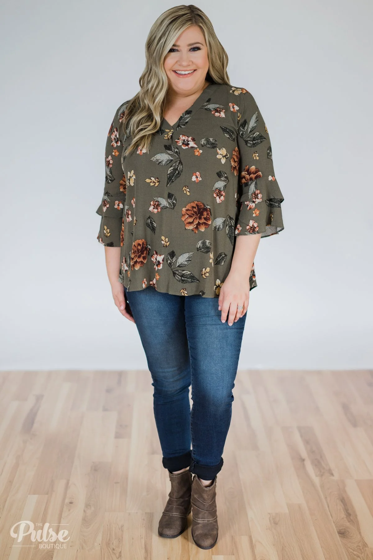 Fall Florals Blouse- Olive - Image 4