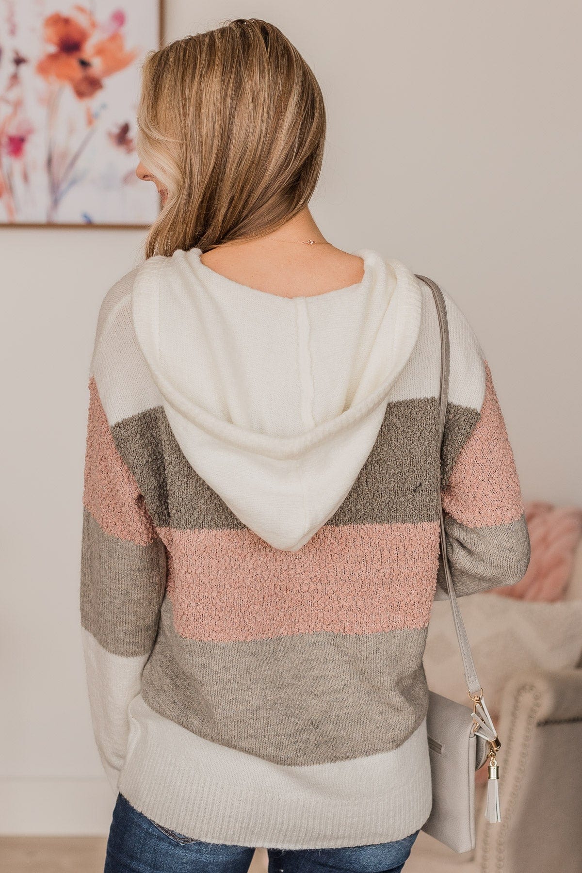 Fall For You Color Block Hooded Sweater- Ivory, Grey, & Dusty Pink - Image 7