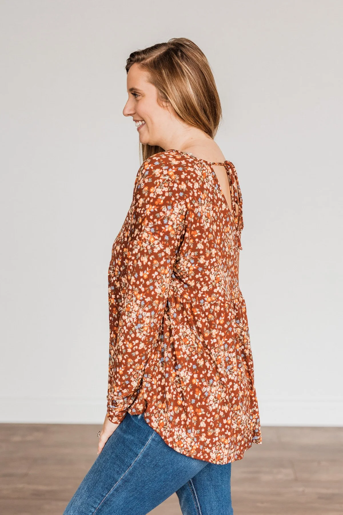 Fall Getaway Floral Babydoll Top- Rust - Image 10