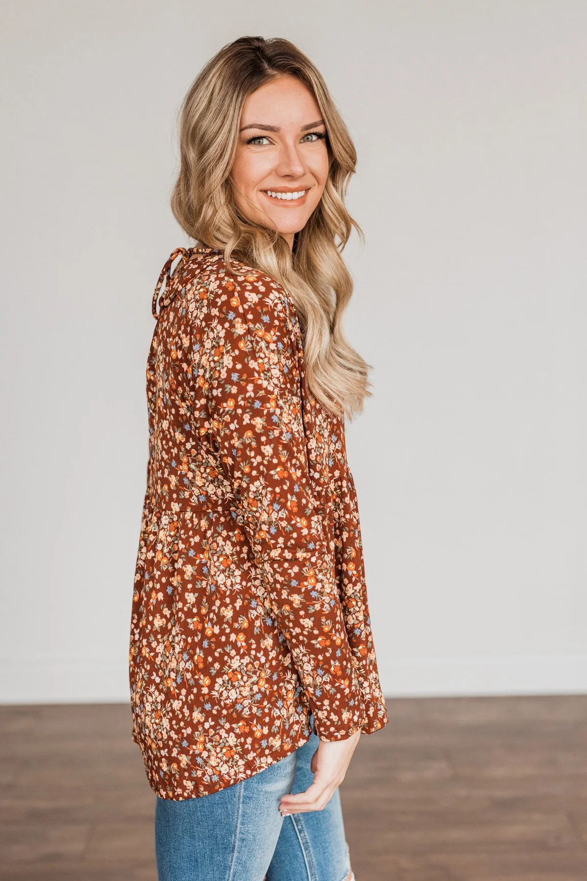 Fall Getaway Floral Babydoll Top- Rust - Image 11